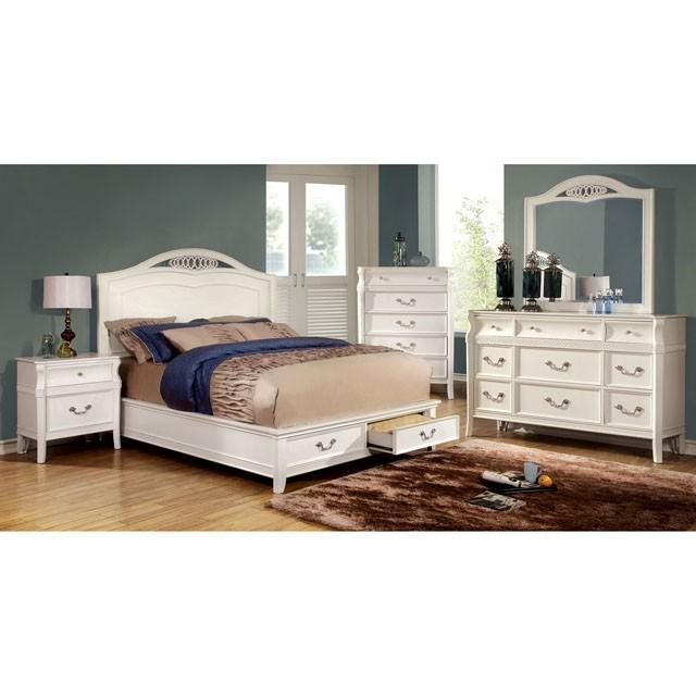 

    
Transitional White Solid Wood King Platform Bed Furniture of America Elvas CM7684-EK

