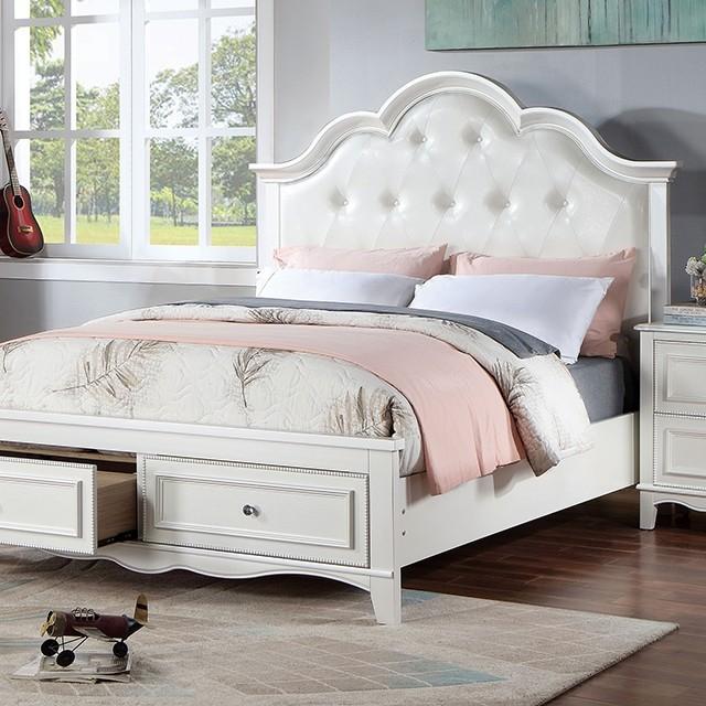 Transitional Storage Bed Cadence Twin Storage Bed CM7456WH-T CM7456WH-T in White Leatherette