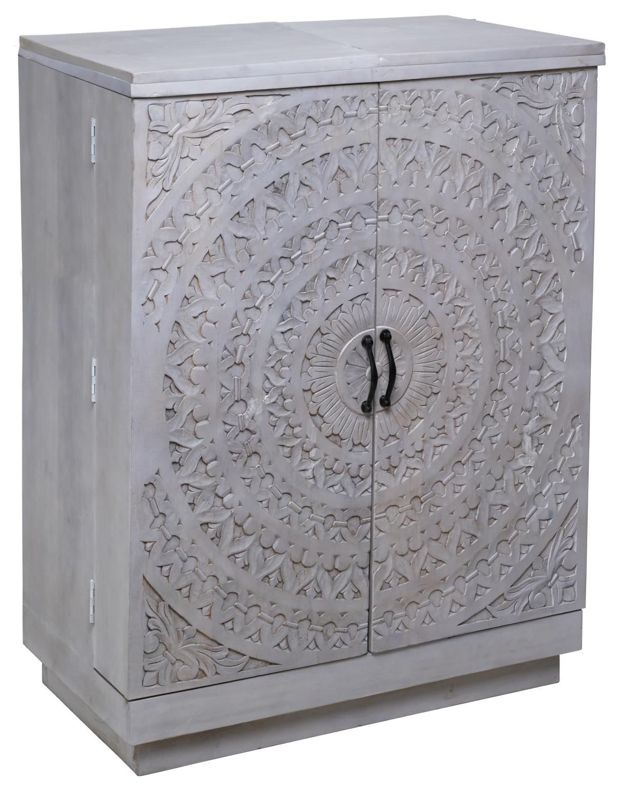 

    
Transitional White Wash Solid Mango Bar Cabinet JAIPUR HOME EIP-11455 Carved Lace
