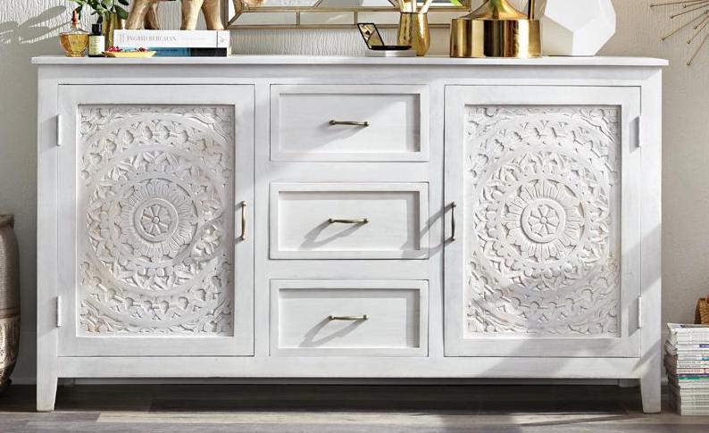 

    
Transitional White Wash Solid Mango Sideboard JAIPUR HOME OXY-2758 Carved Lace

