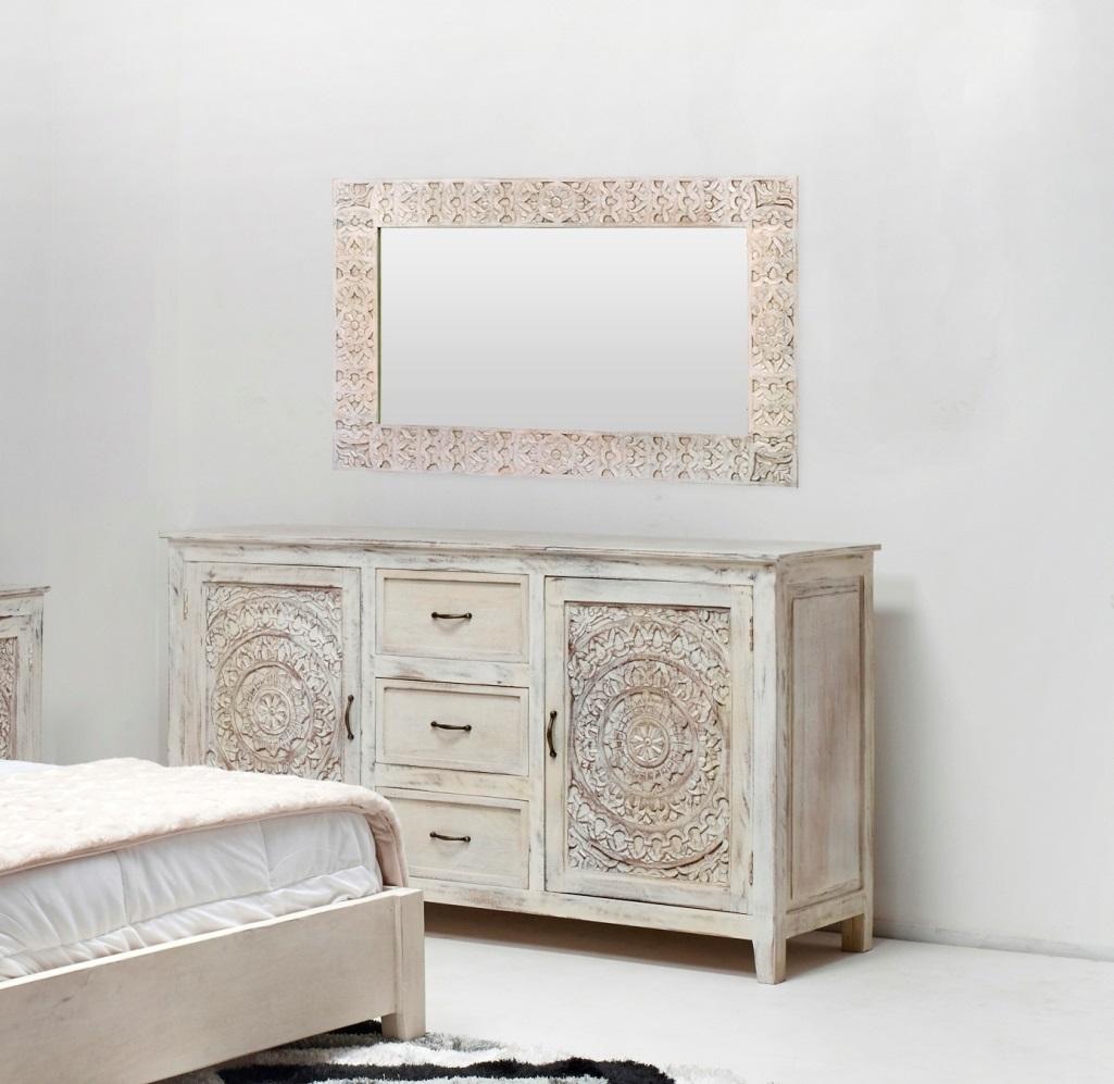 

    
Transitional White Wash Solid Mango Sideboard w/Mirror JAIPUR HOME OXY-2758 Carved Lace
