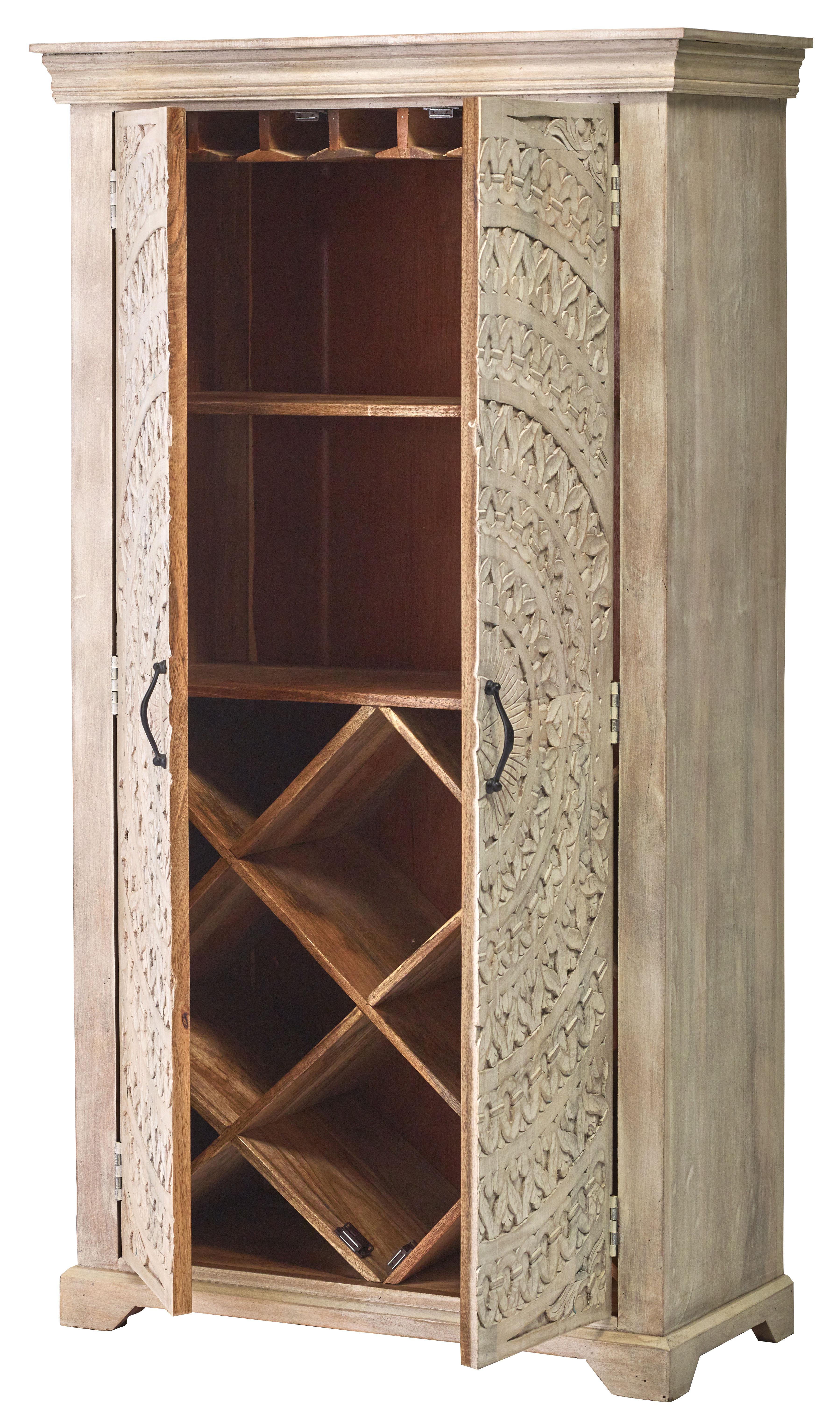 Transitional Wine Cabinet SS-10272 Carved Lace SS-10272 in whitewash 