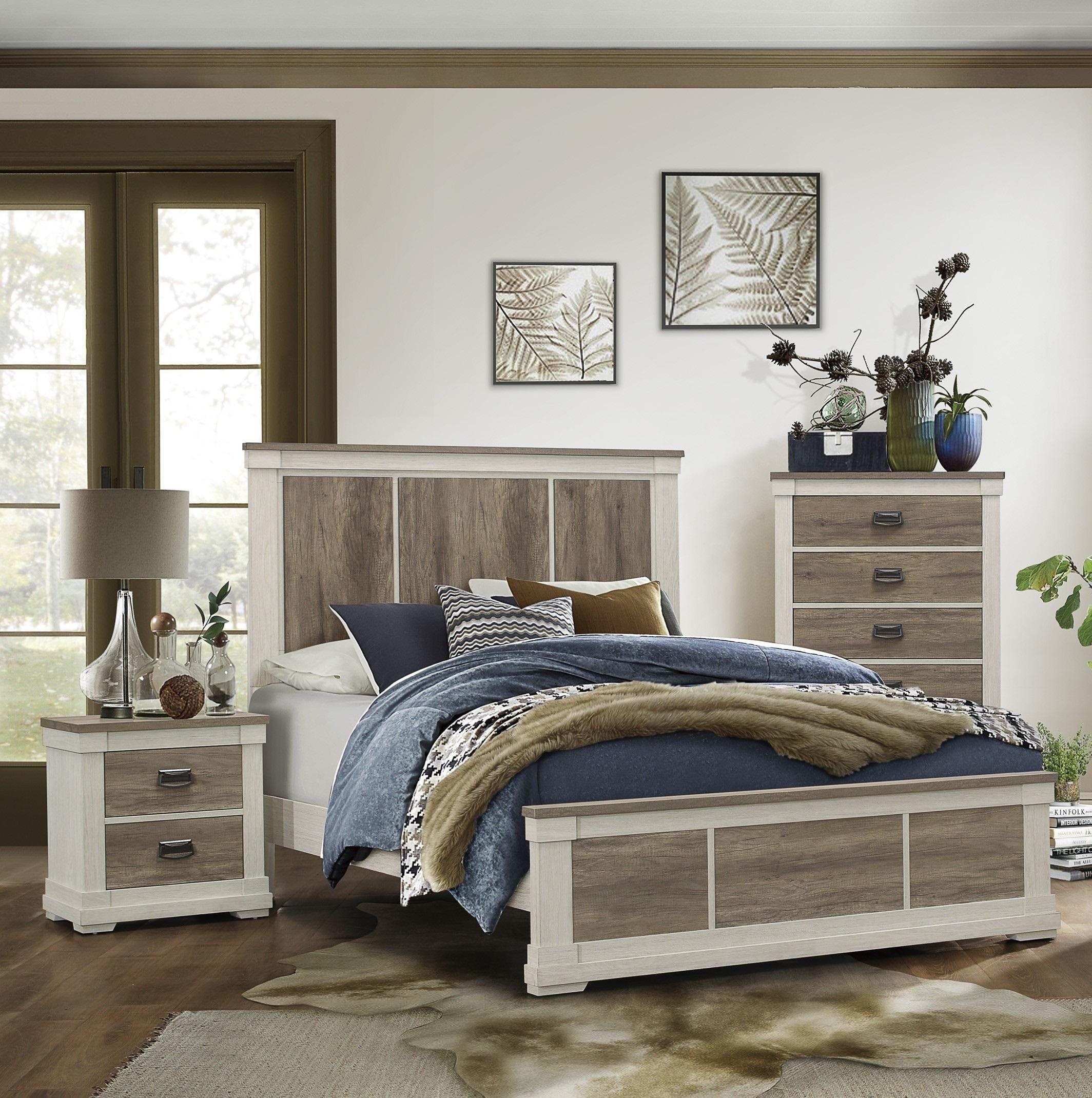 

    
Transitional White & Weathered Gray Wood Queen Bedroom Set 3pcs Homelegance 1677-1* Arcadia
