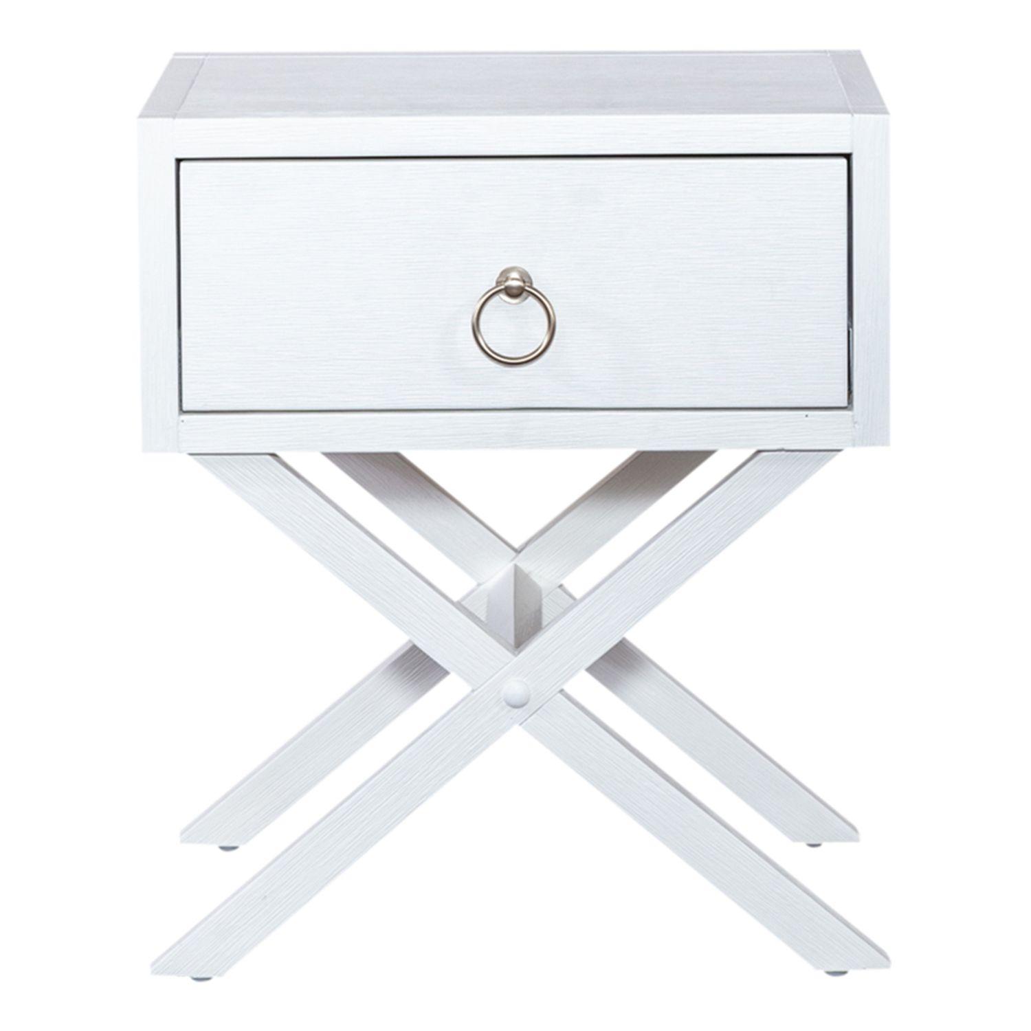 

    
Transitional White Wood Accent Table X style base Midnight Liberty Furniture
