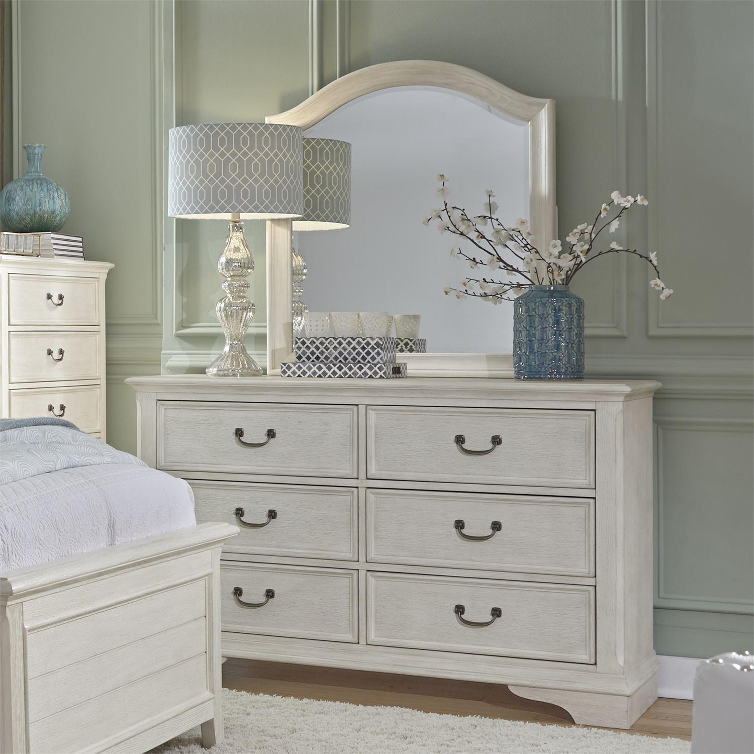

    
Antique White Wood Dresser w/Mirror Bayside  249-YBR-DM Liberty Furniture
