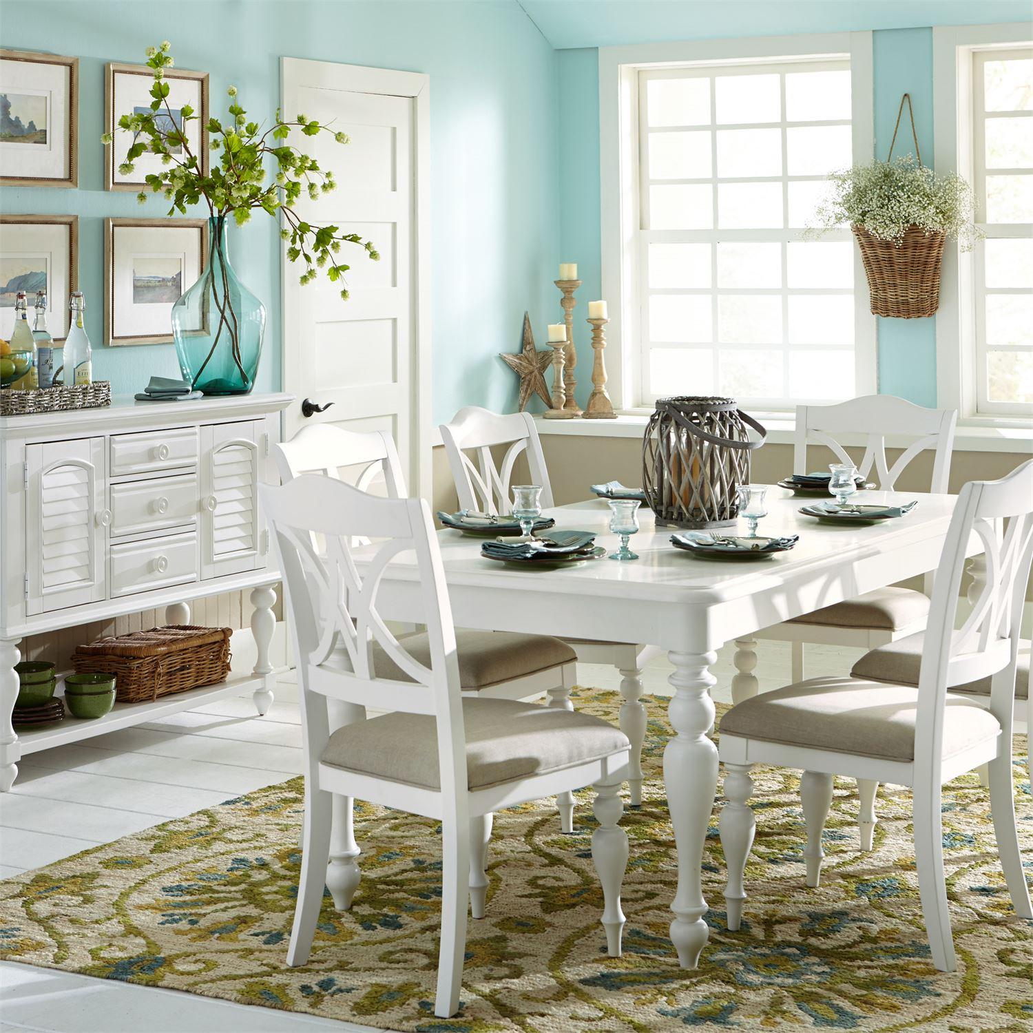 Transitional Dining Room Set Summer House  (607-CD) Dining Room Set 607-CD-5RLS in White Fabric