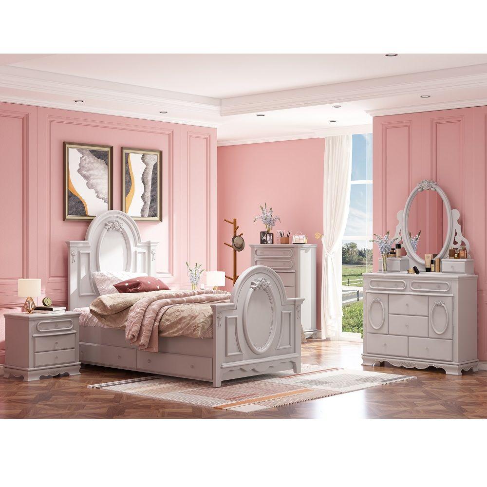 

    
Transitional White Wood Dresser With Mirror Acme Flora BD01641-D-2PCS
