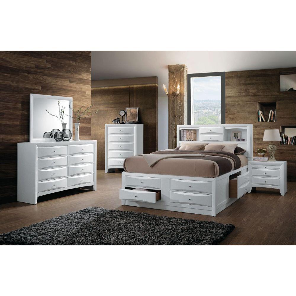 

    
Transitional White Wood Eastern King 5PCS Bedroom Set  w/ Storage by Acme Ireland 21696EK-5pcs
