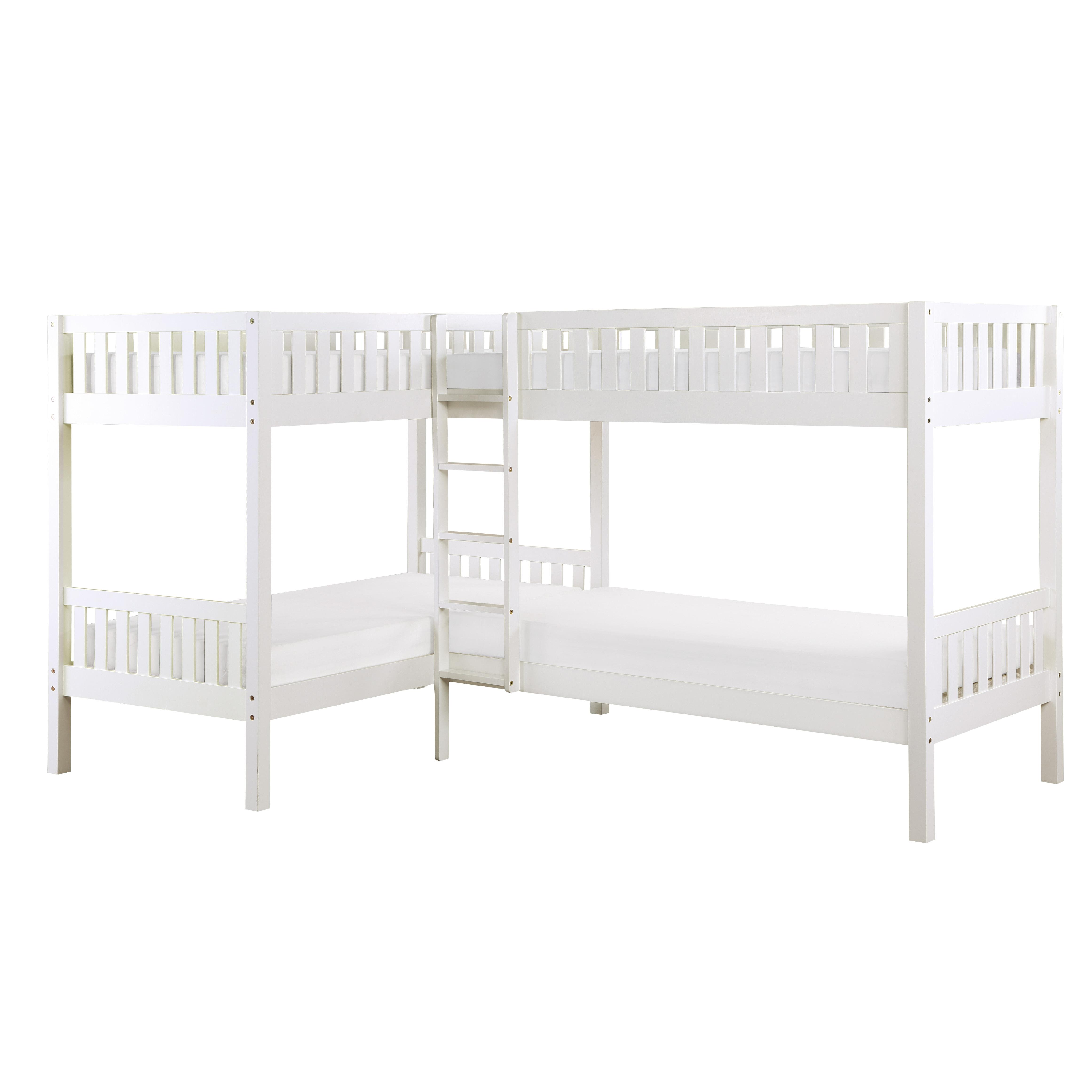 

    
Transitional White Wood Twin L Corner Bunk Bed Homelegance B2053CNW-1* Galen
