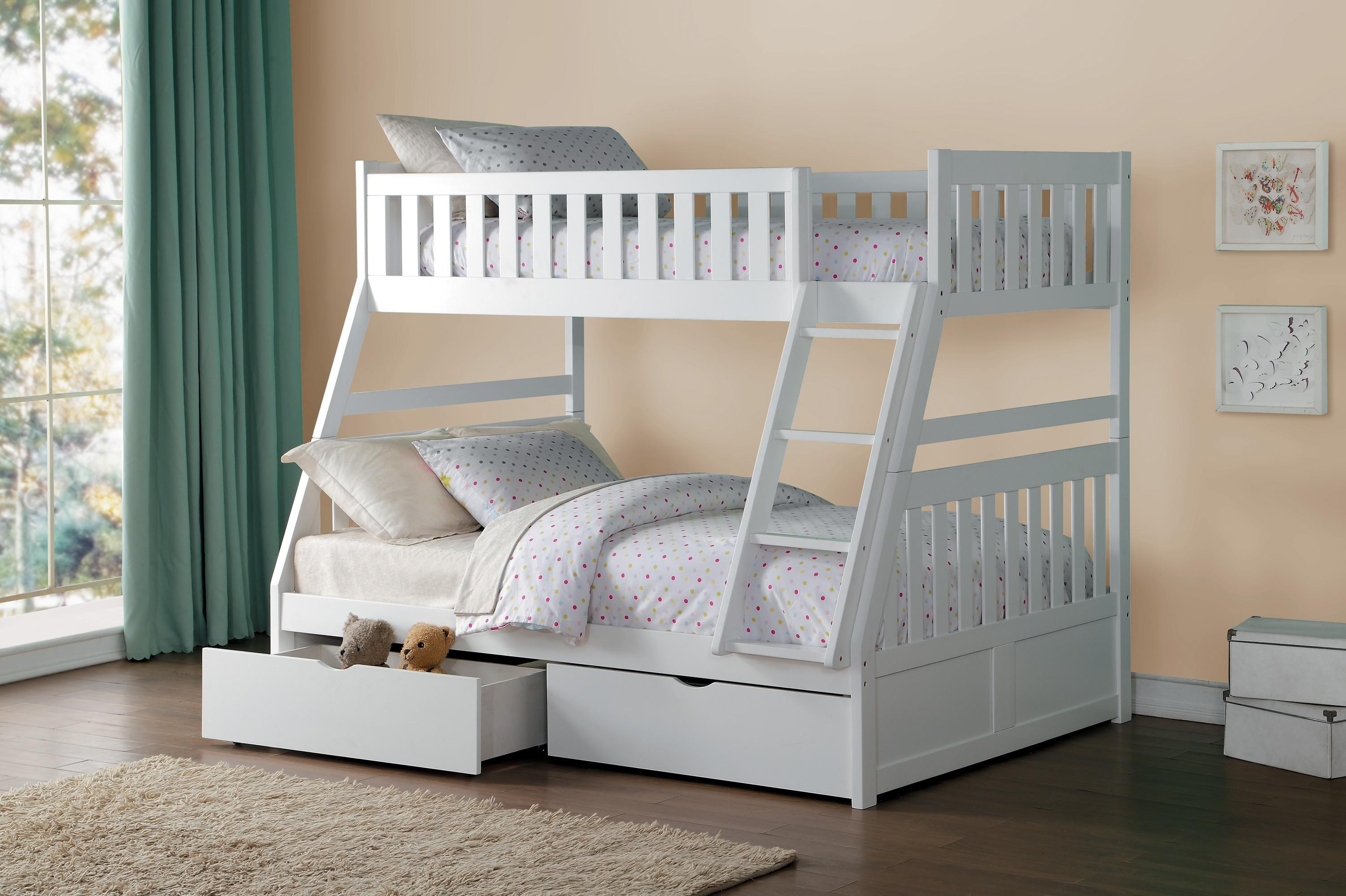 

    
B2053TFW-1*T Transitional White Wood Twin/Full Bunk Bed w/Storage Boxes Homelegance B2053TFW-1*T Galen
