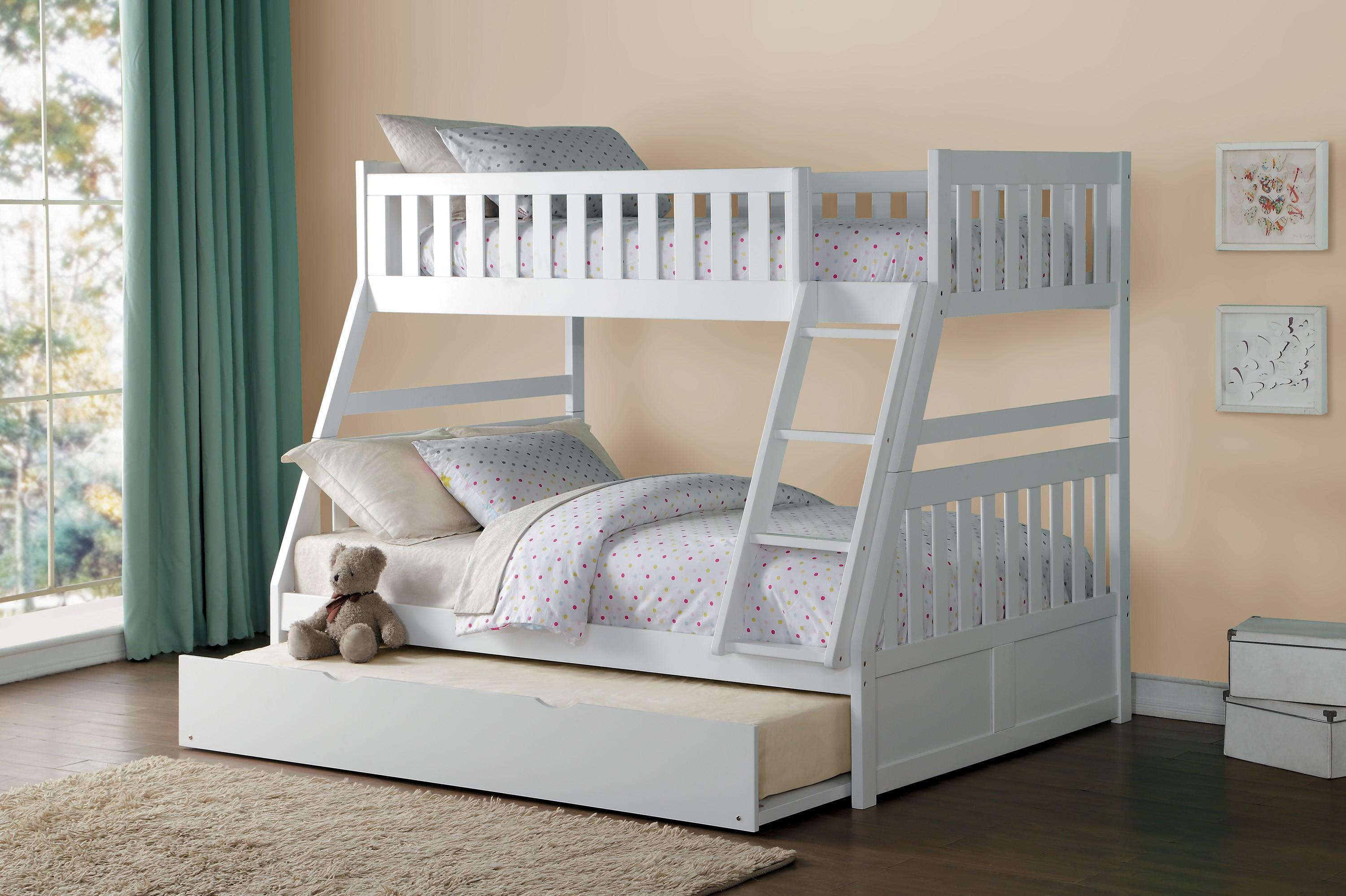 

    
B2053TFW-1*R Transitional White Wood Twin/Full Bunk Bed w/Twin Trundle Homelegance B2053TFW-1*R Galen
