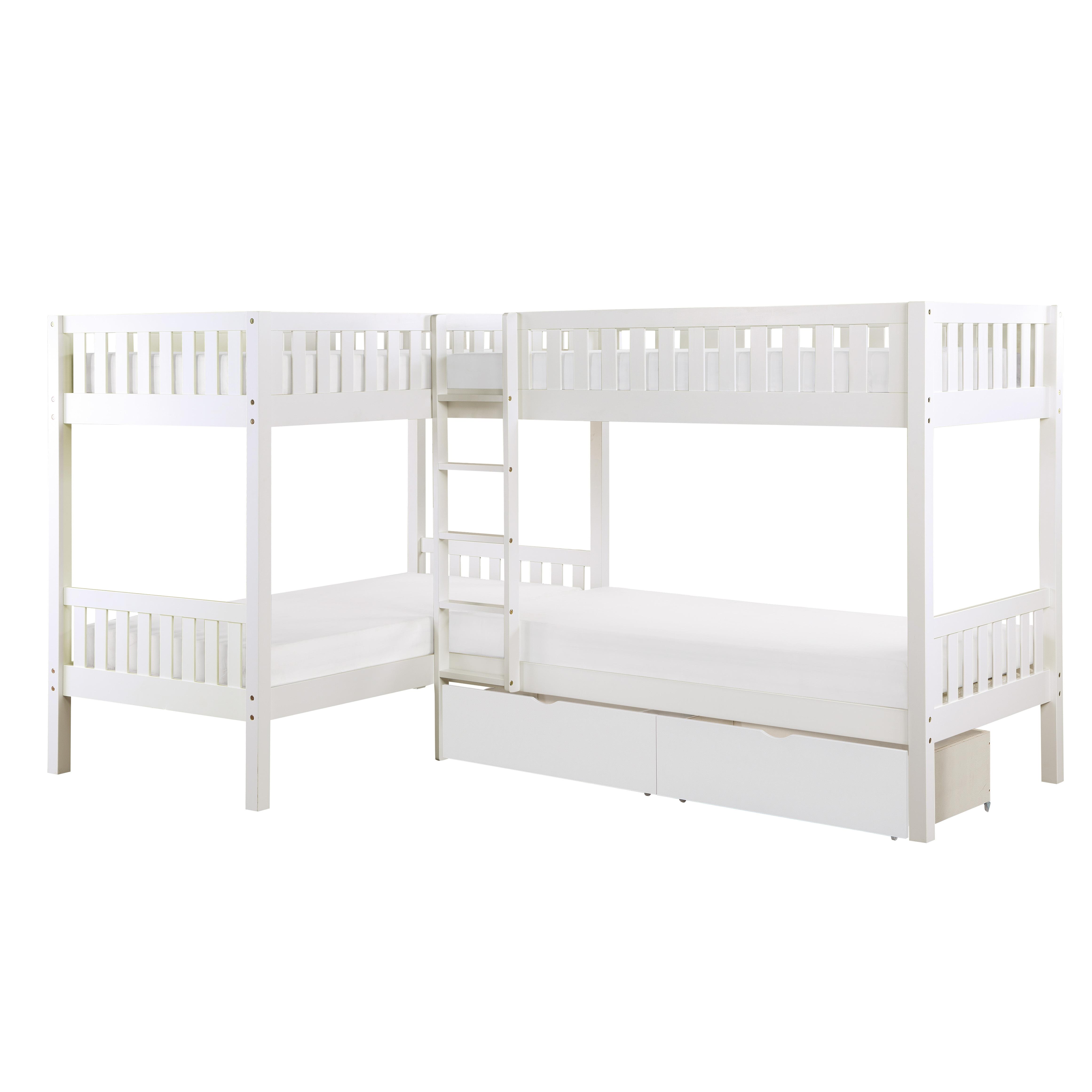 

    
Transitional White Wood Twin L Corner Bunk Bed w/Storage Boxes Homelegance B2053CNW-1T* Galen
