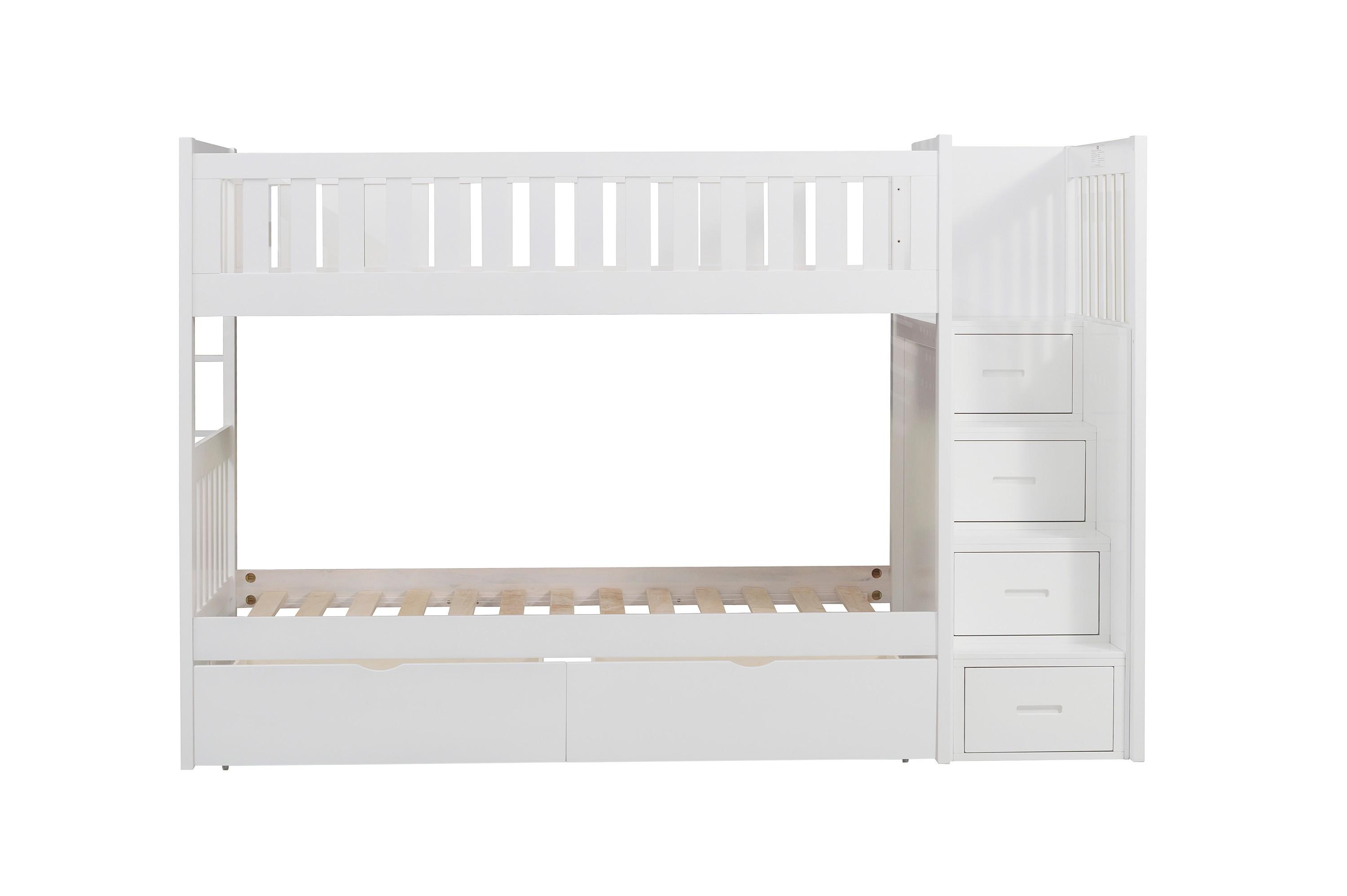 

    
Homelegance B2053SBW-1*T Galen Twin/Twin Bunk Bed w/Reversible Step Storage White B2053SBW-1*T
