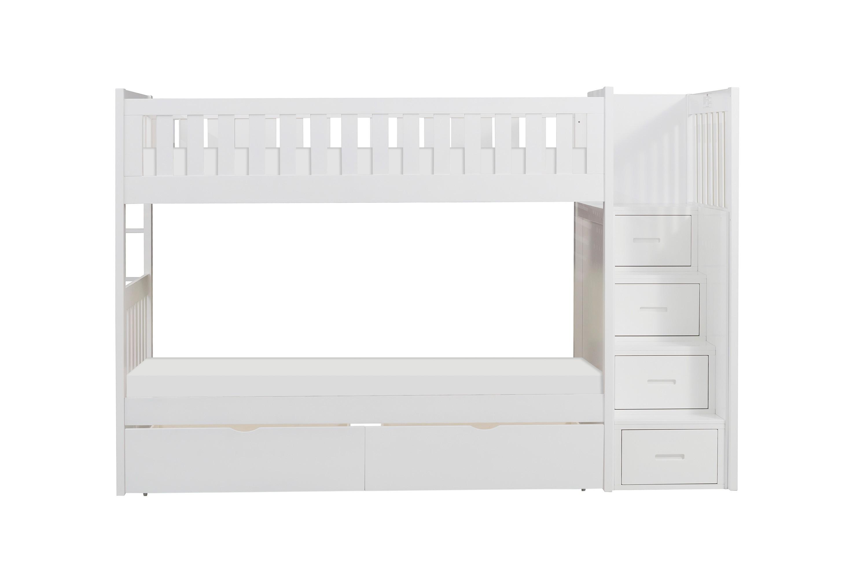

    
B2053SBW-1*T Homelegance Twin/Twin Bunk Bed w/Reversible Step Storage

