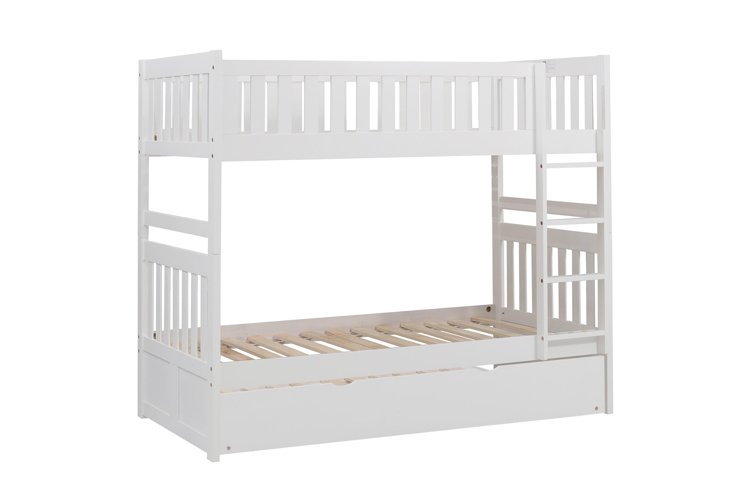 

    
Transitional White Wood Twin/Twin Bunk Bed w/Trundle Homelegance B2053W-1*R Galen
