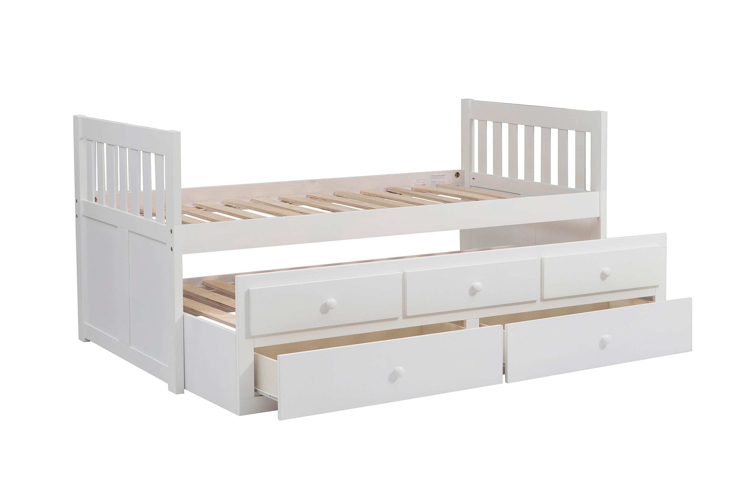 

    
Transitional White Wood Twin/Twin Trundle Bed w/Storage Drawers Homelegance B2053PRW-1* Galen
