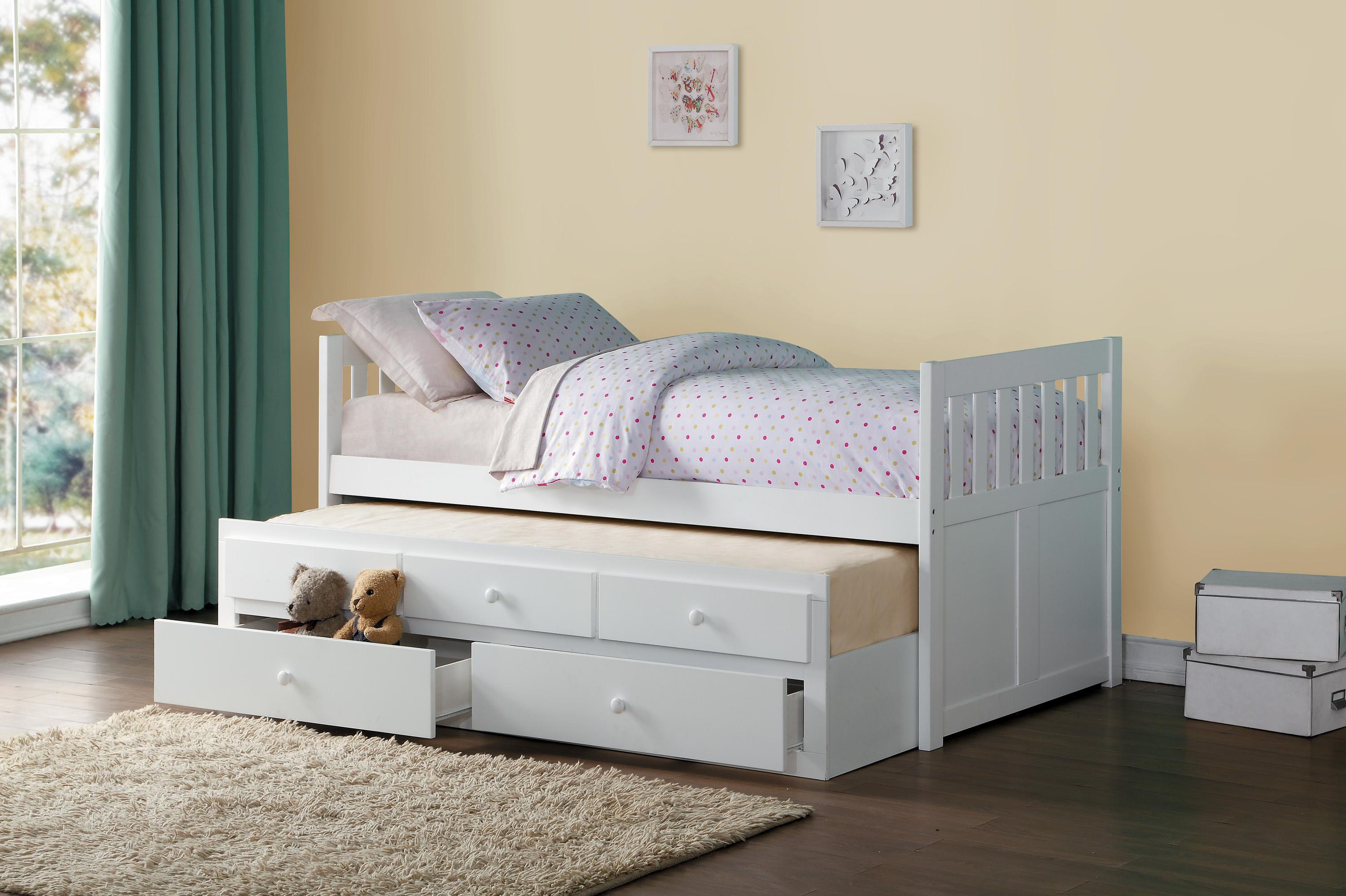 

    
 Order  Transitional White Wood Twin/Twin Trundle Bed w/Storage Drawers Homelegance B2053PRW-1* Galen
