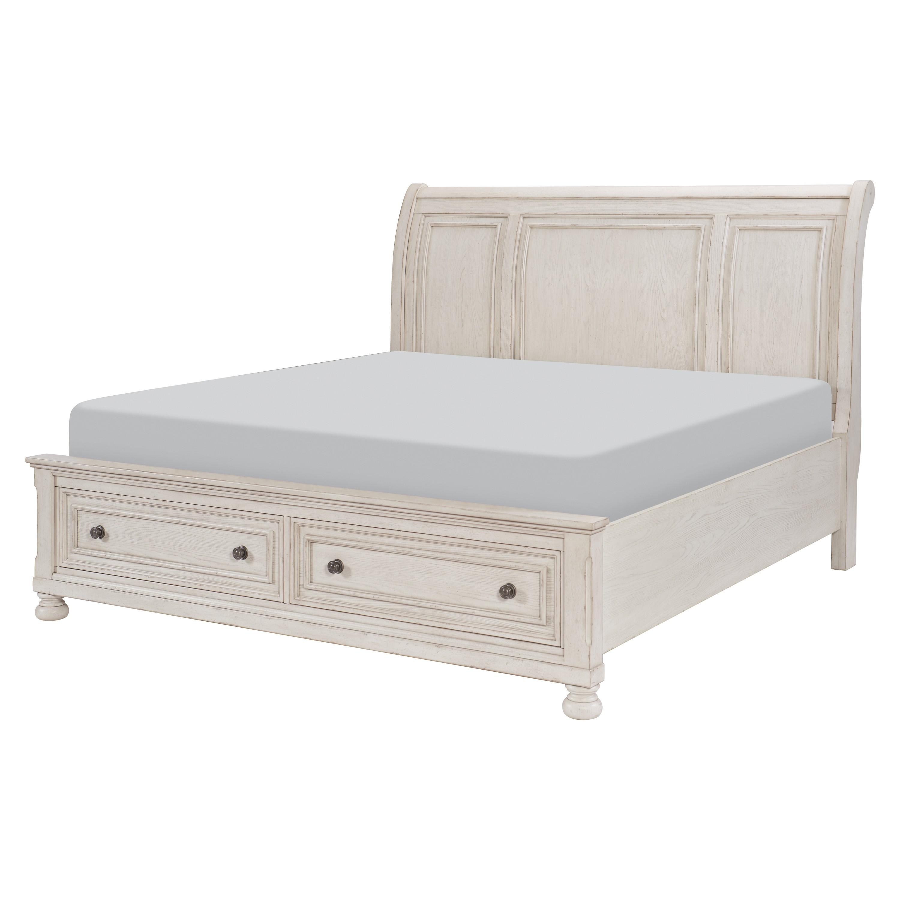 

    
Transitional Wire Brushed White Wood Queen Bed Homelegance 2259W-1* Bethel
