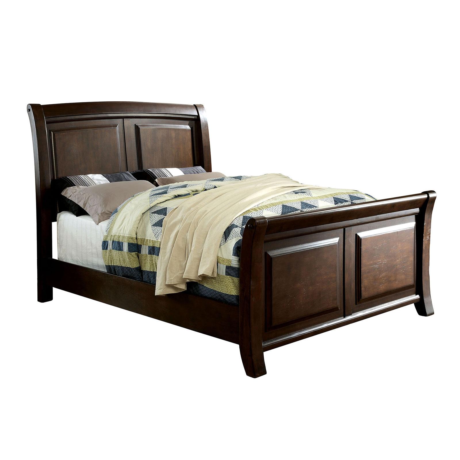 Transitional Sleigh Bed LITCHVILLE CM7383CK CM7383CK-BED in Cherry, Brown Lacquer