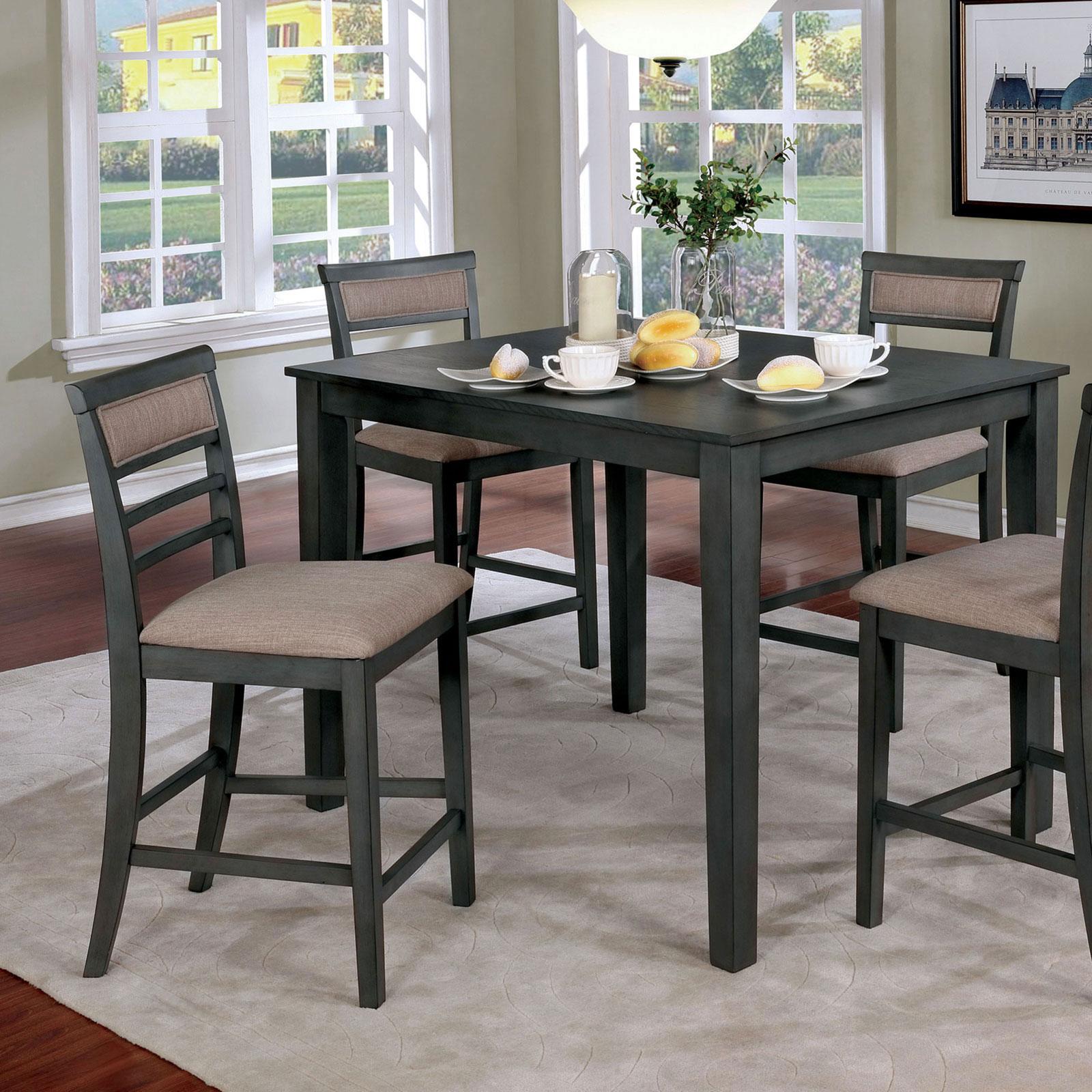 

    
Gray Wood Counter Dining Table Set 5Pcs FAFNIR CM3607PT-5PK FOA Transitional
