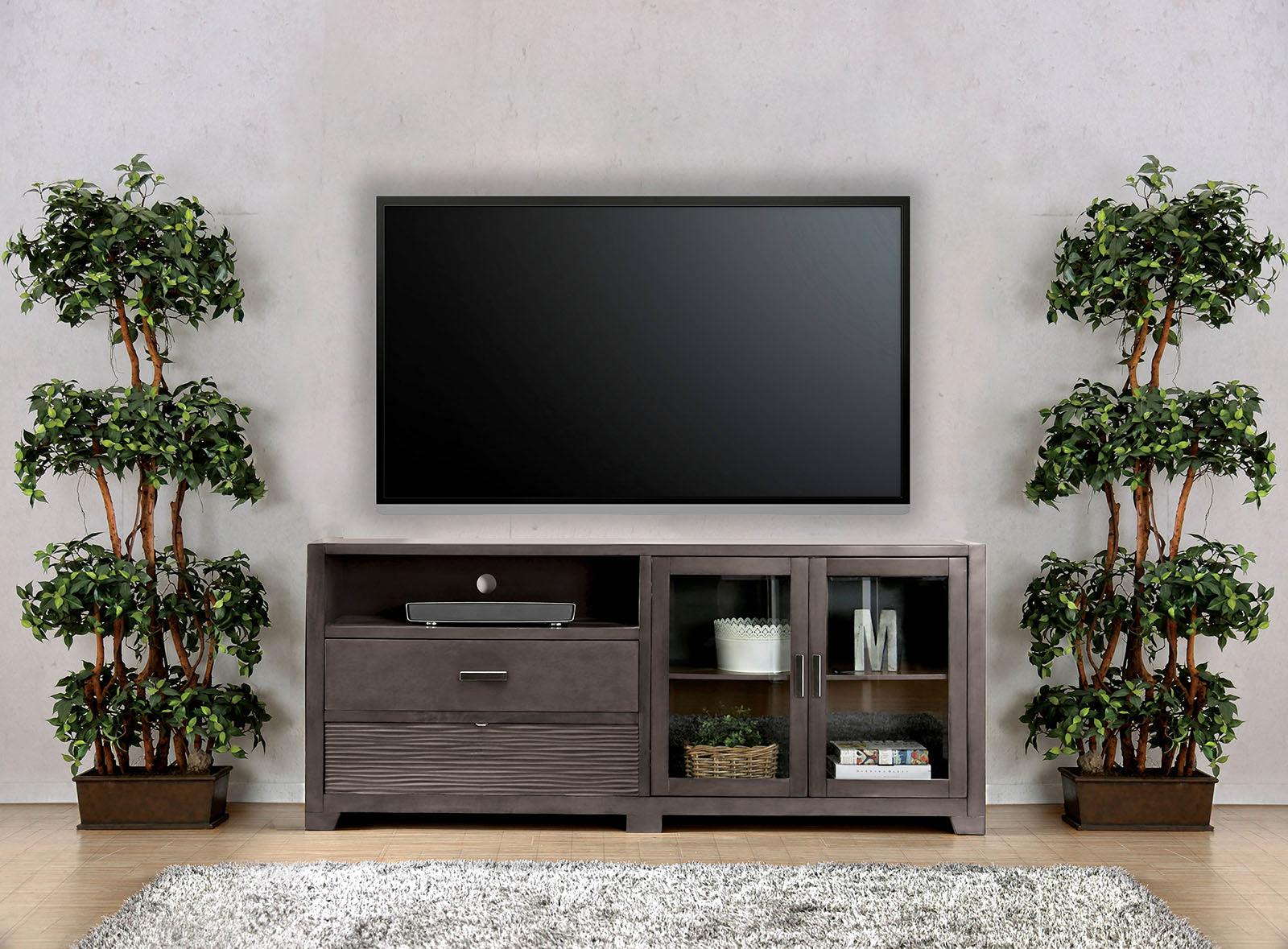 

    
Gray Solid Wood TV Stand TIENEN CM5900-TV Furniture of America Transitional
