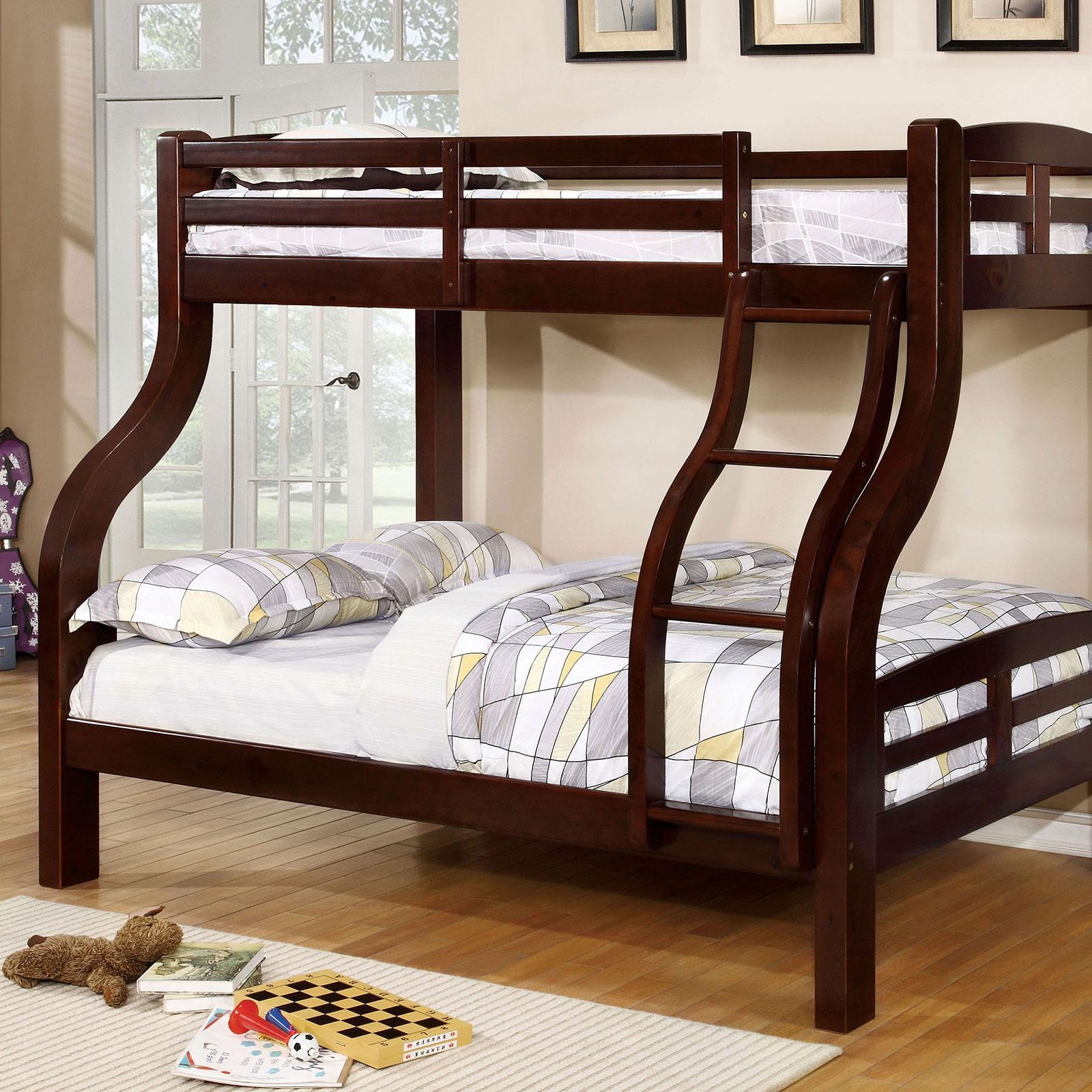 Transitional Bunk Bed SOLPINE CM-BK618EX CM-BK618EX-BED in Brown 