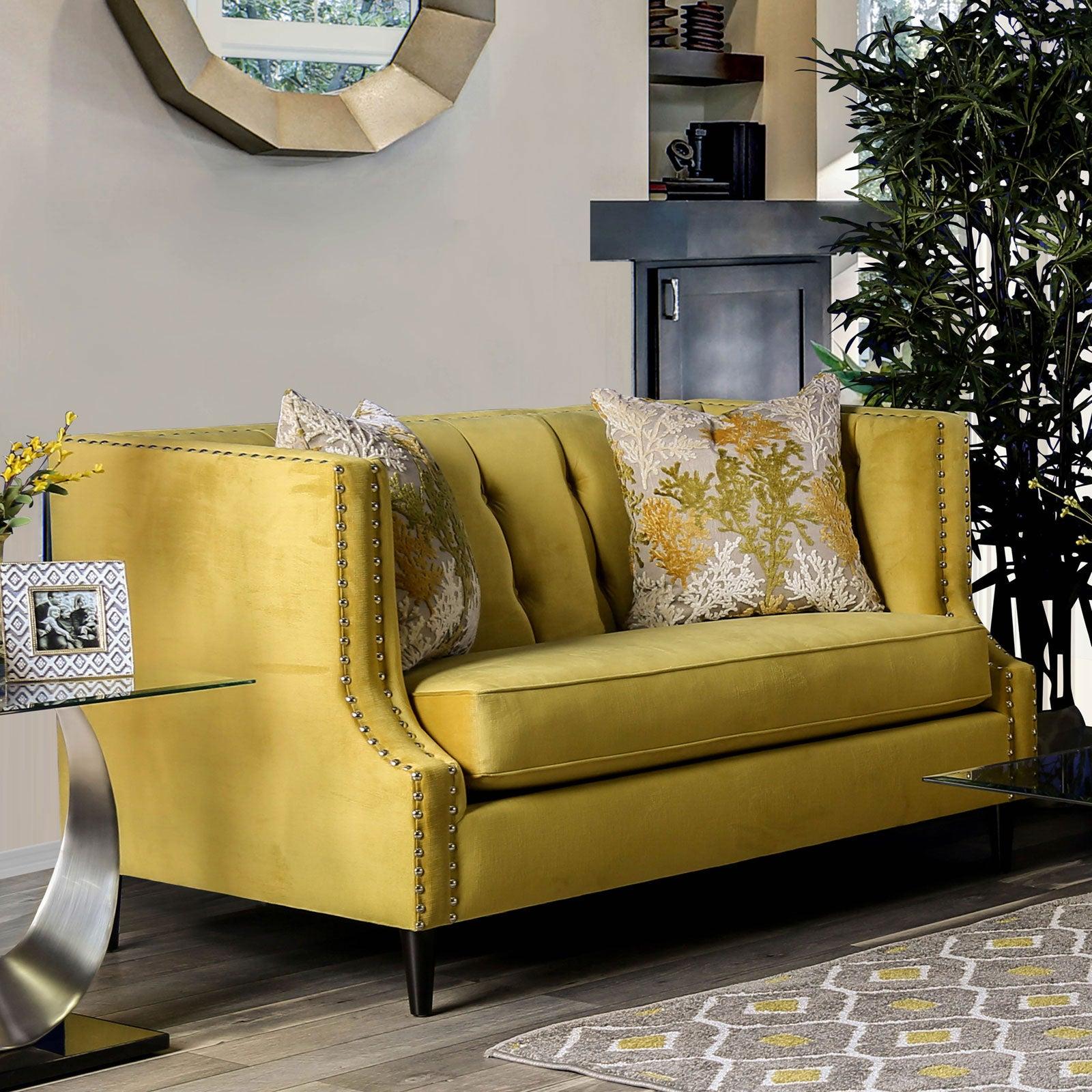 

    
Transitional Royal Yellow Microfiber Sofa and Loveseat Furniture of America SM2216-2PC Tegan
