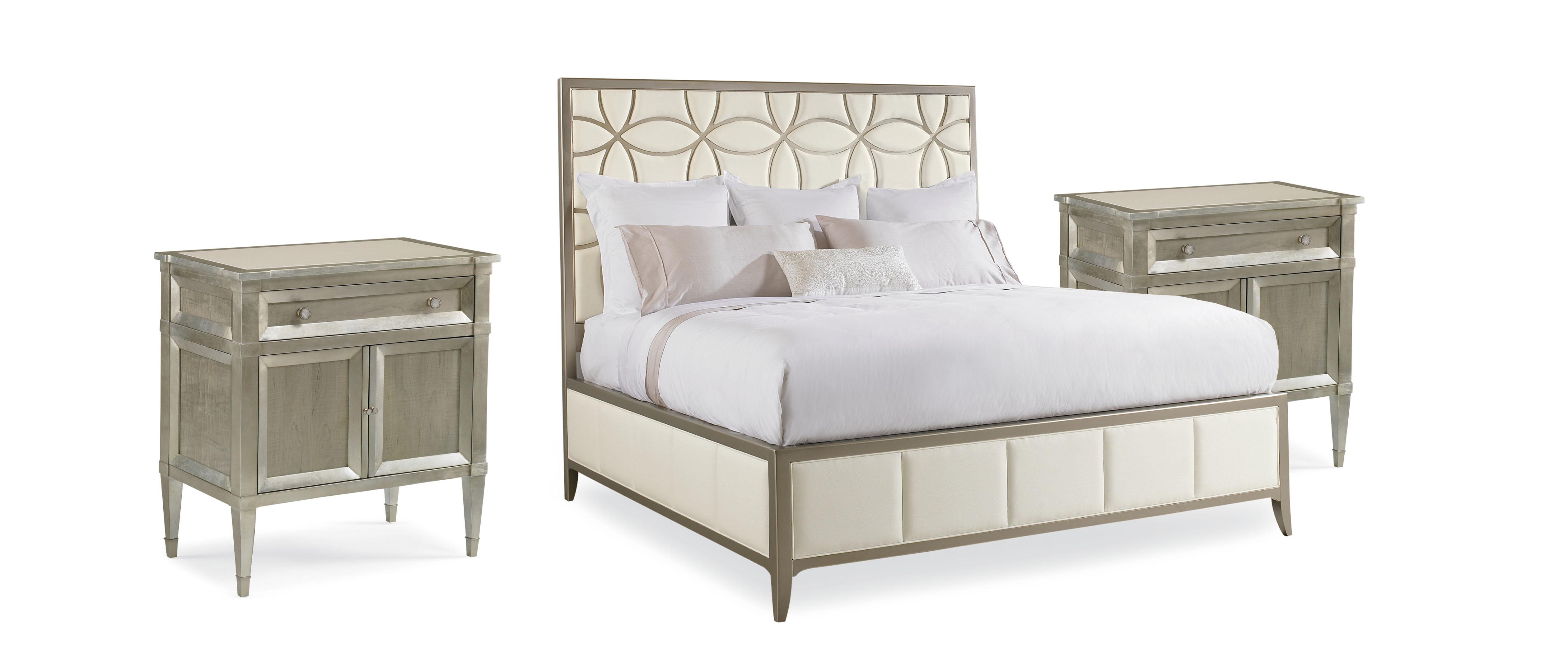 

    
Trellis Pattern Headboard White & Taupe Finish King Bed Set 3Pcs SLEEPING BEAUTY / BUONA NOTTE by Caracole
