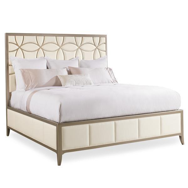 Contemporary Platform Bed SLEEPING BEAUTY CON-QUEBED-013 in White, Taupe Velvet