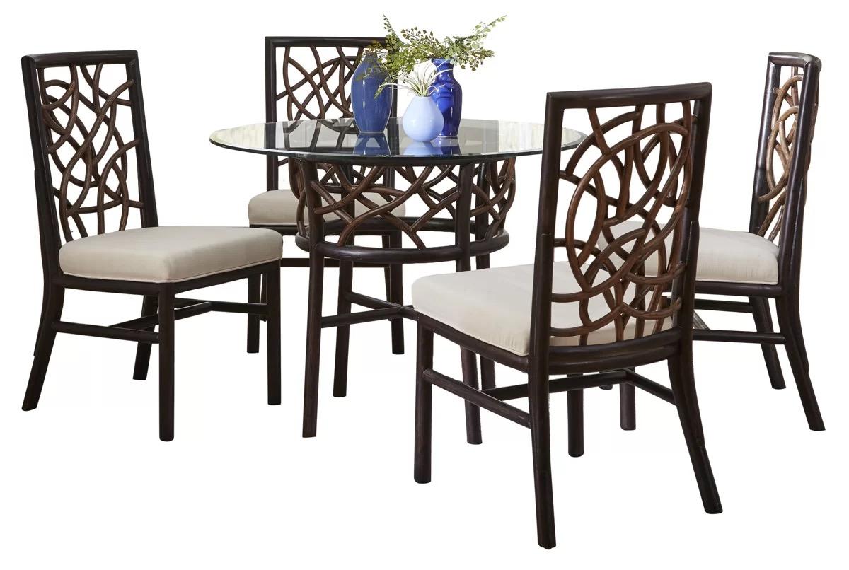 Classic Outdoor Dining Set Trinidad PJS-1401-BLK-6PD in Black, Beige Fabric