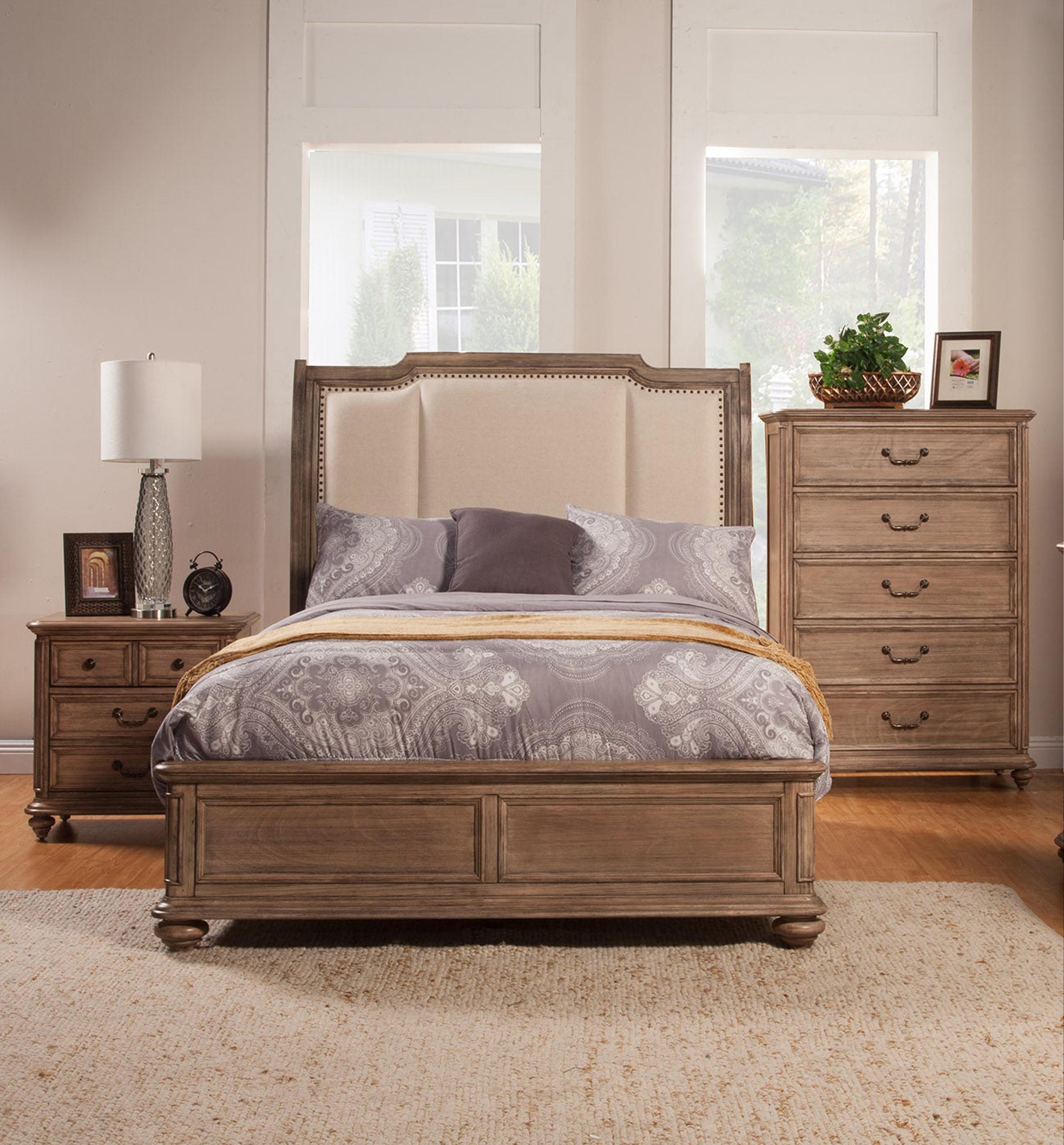 Modern, Traditional Sleigh Bedroom Set MELBOURNE 1200-01Q-Set-3 in Truffle Fabric