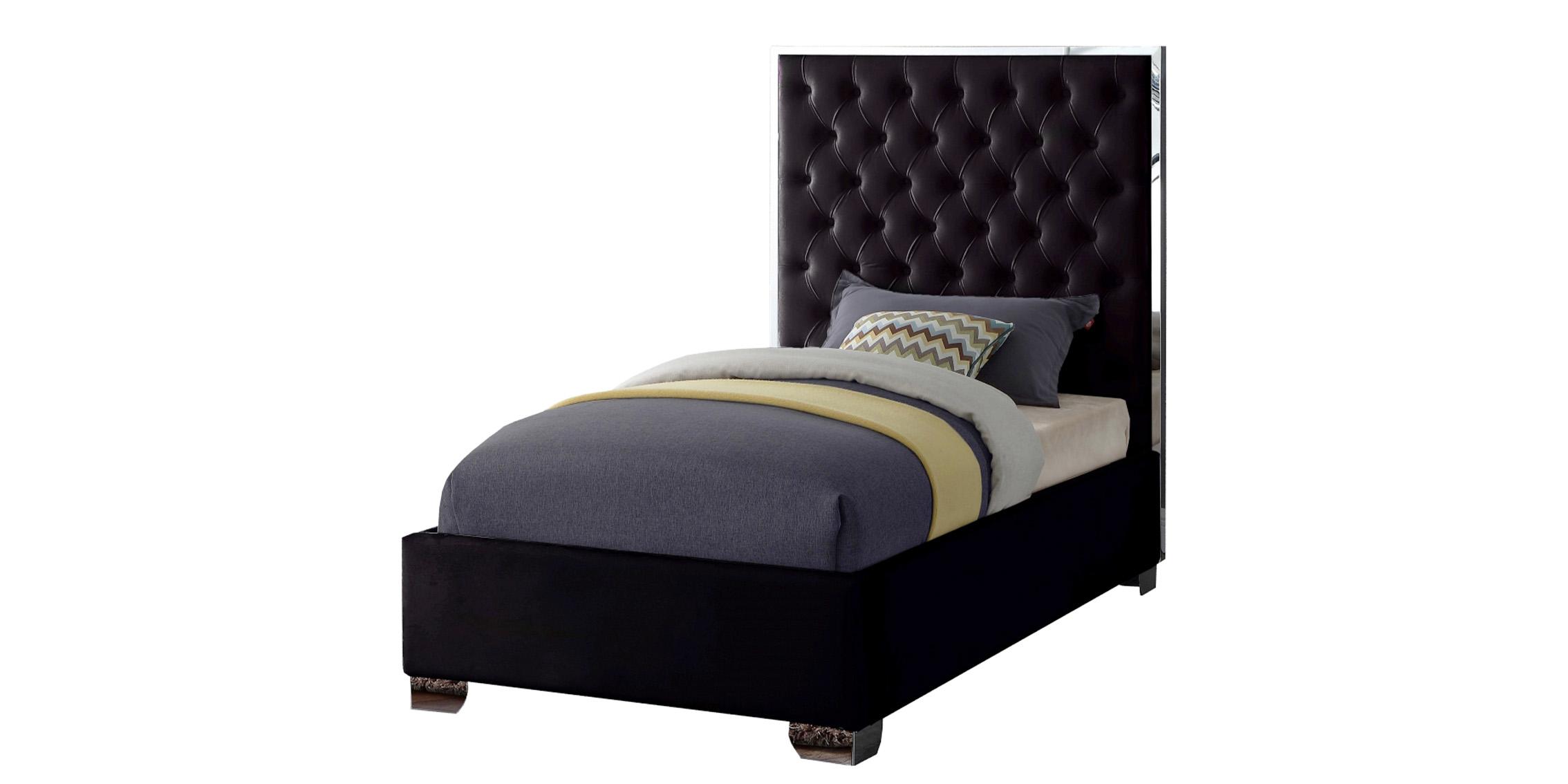 

    
Tufted Black Velvet Twin Platform Bed Lexi Meridian Contemporary Modern
