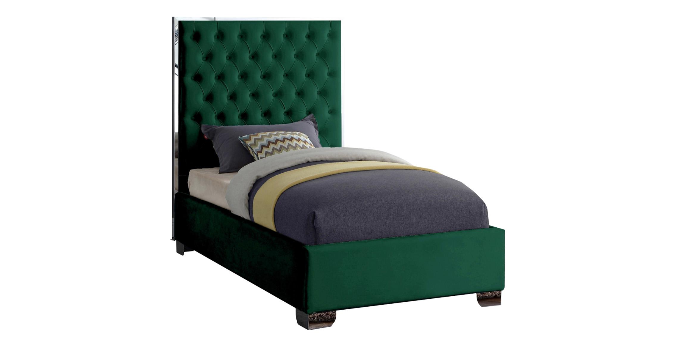 

    
Tufted Green Velvet Twin Platform Bed Lexi Meridian Contemporary Modern
