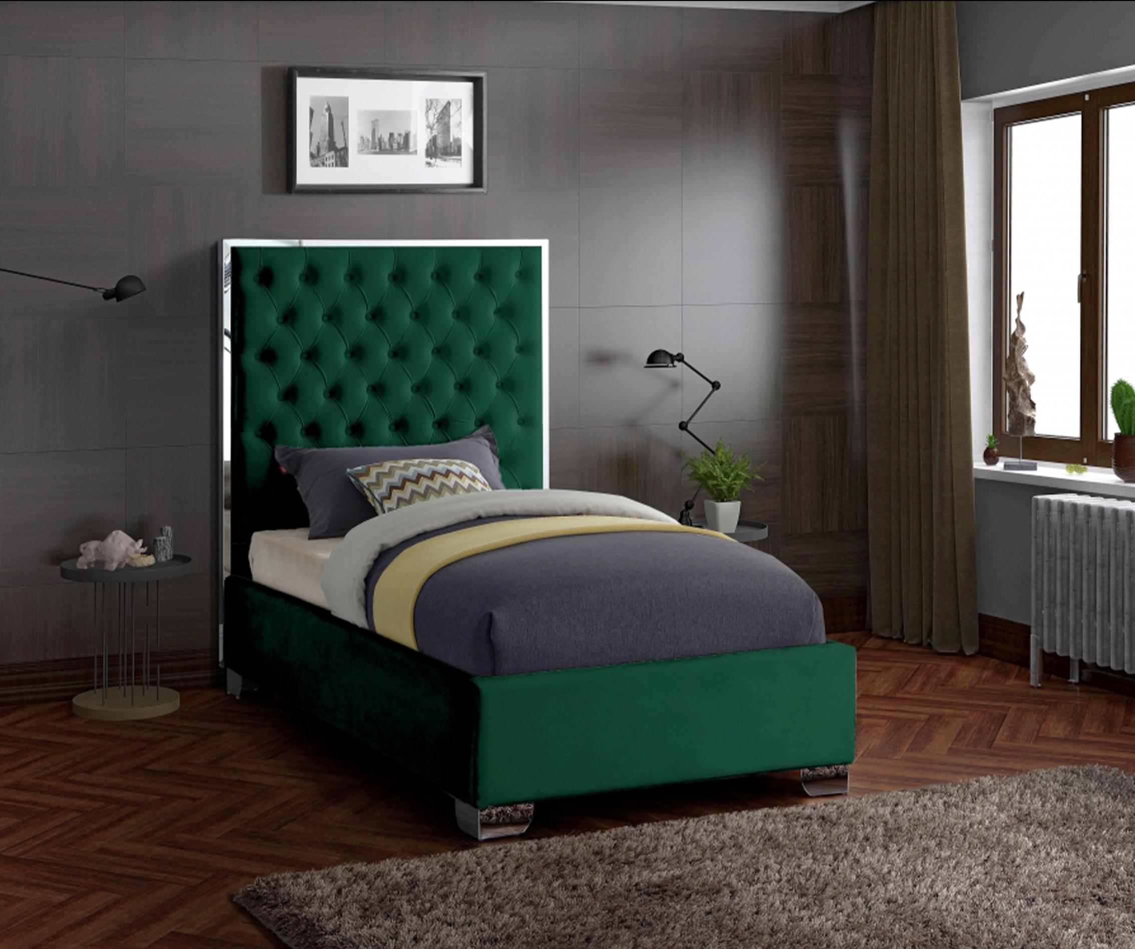 

    
Tufted Green Velvet Twin Platform Bed Lexi Meridian Contemporary Modern
