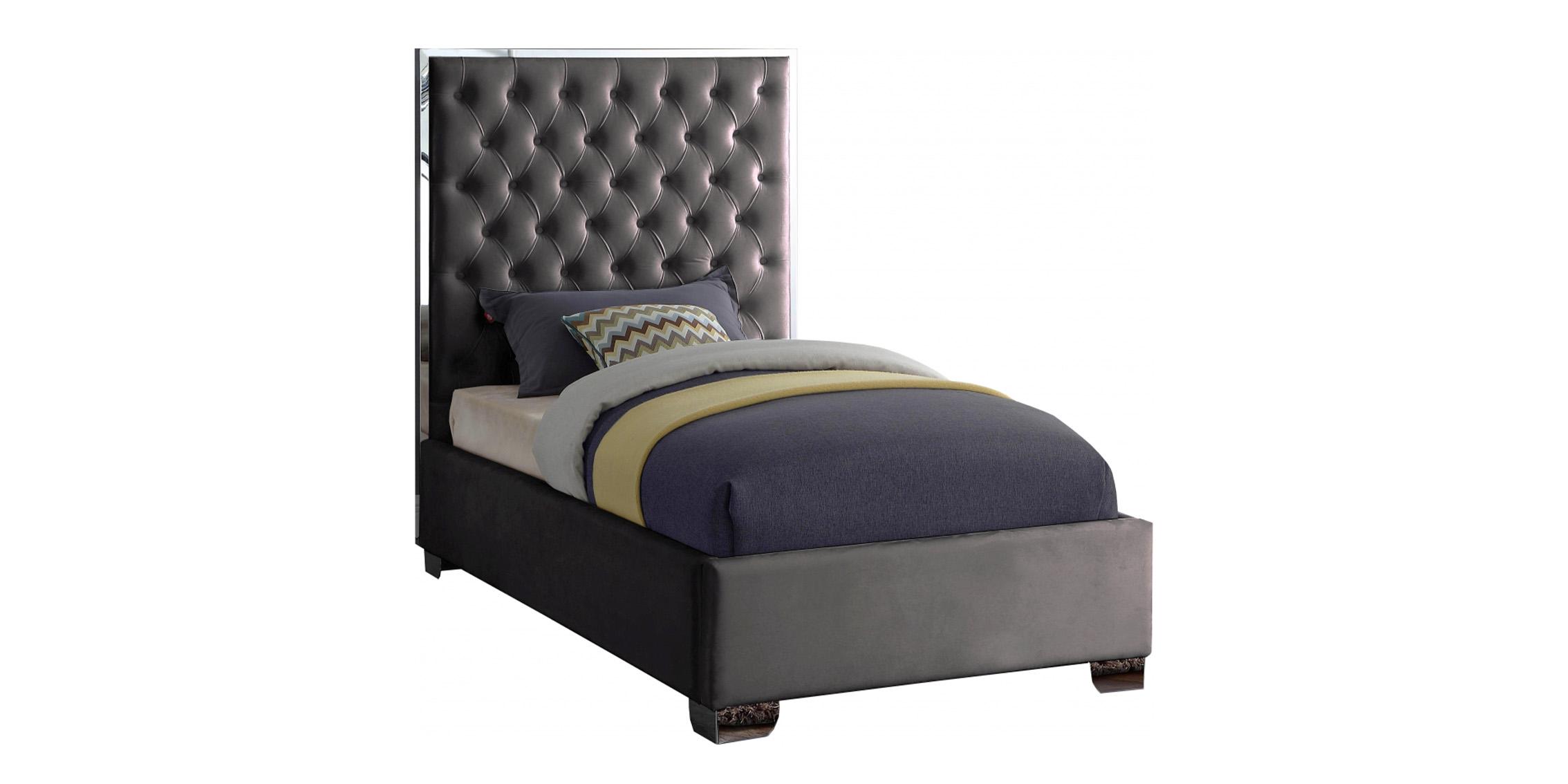 

    
Tufted Grey Velvet Twin Platform Bed Lexi Meridian Contemporary Modern
