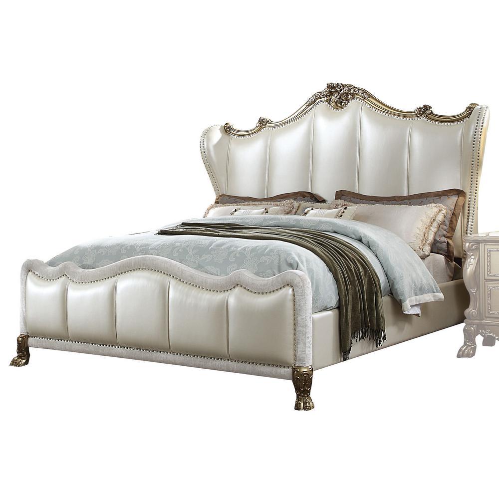 

    
Tufted Pearl White & Gold Patina King Bed Dresden II-27817EK Acme Traditional
