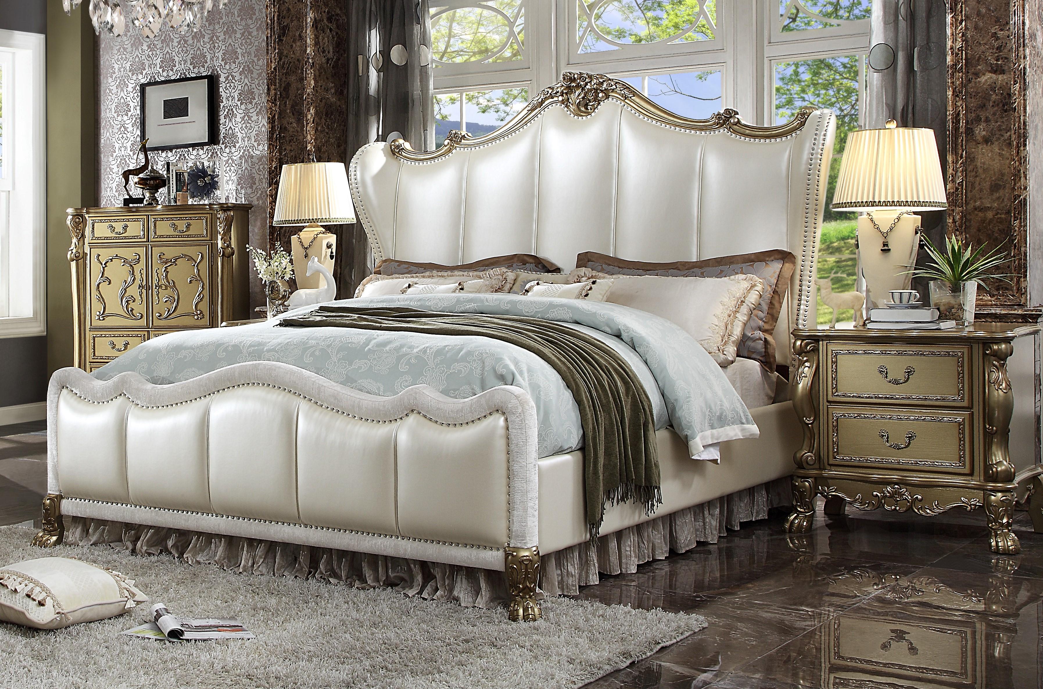 Classic, Traditional Panel Bedroom Set Dresden II-27820Q Dresden II-27820Q-Set-3 in Pearl White, Gold Polyurethane