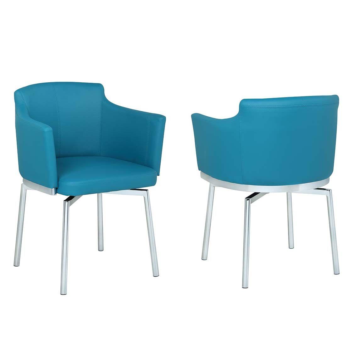 

    
Turquoise Eco Leather Chrome finish Club Dining Chairs 2Pcs Dusty by Chintaly Imports
