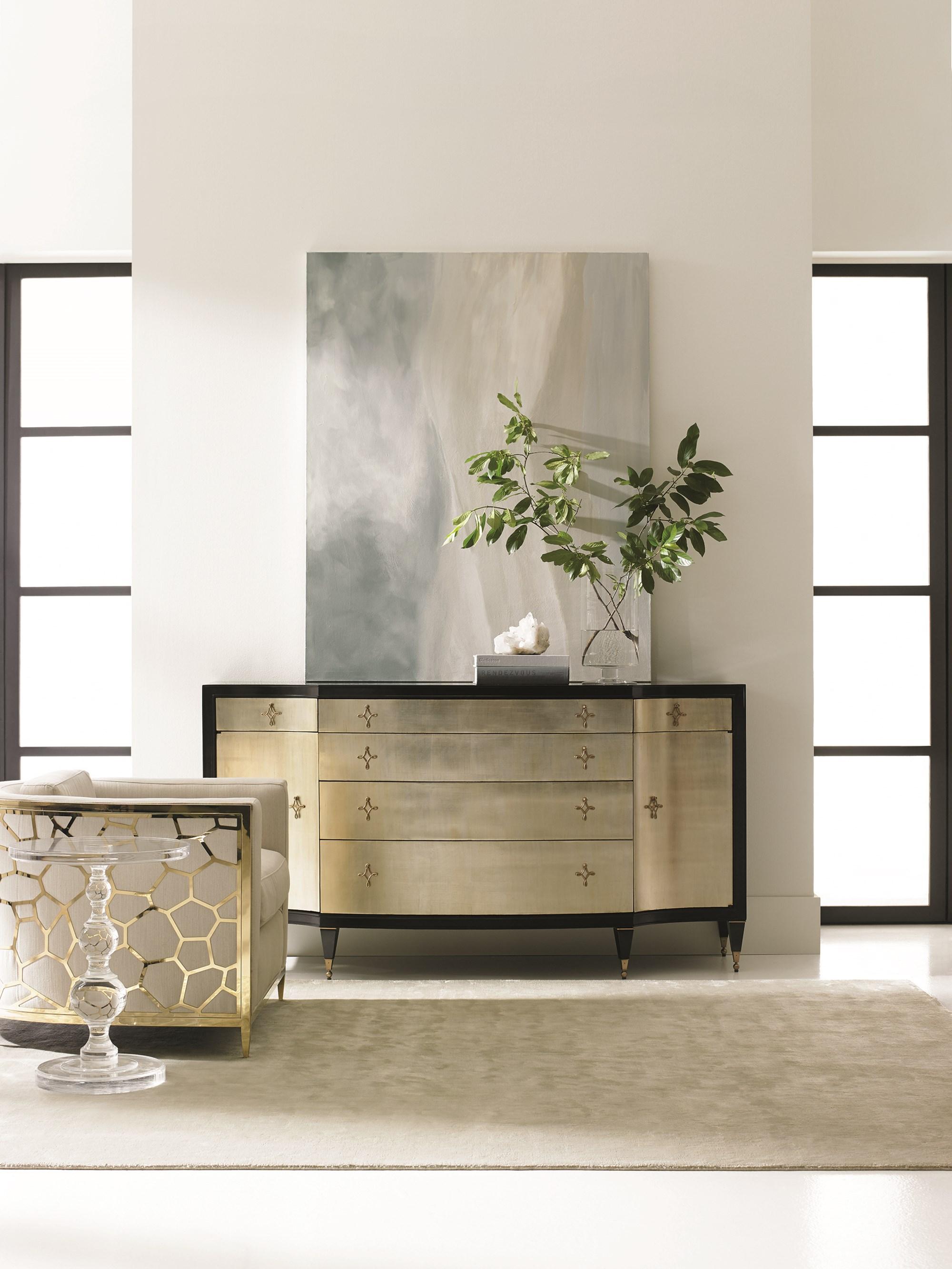 Contemporary Dresser and Chair OPPOSITES ATTRACT / ICE BREAKER CON-CLOSTO-068 UPH-CHAWOO-71A-Set-2 in Black Finish, Gold, Beige Fabric