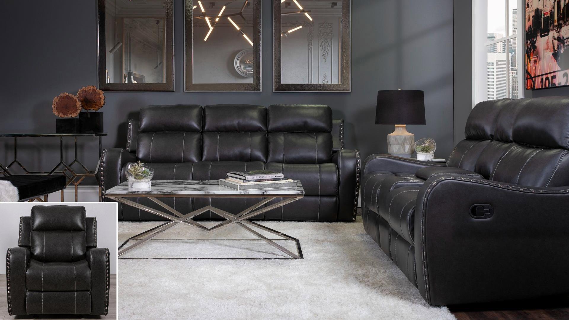 

    
U131 Charcoal Grey Leather Air Reclining Sofa Set w/ Console 3Pcs Global USA
