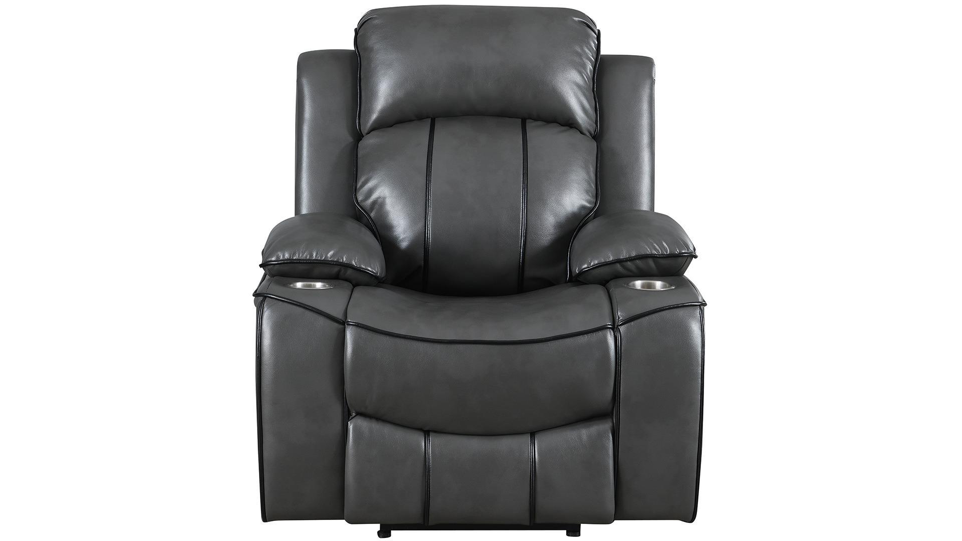 Transitional Power recliner U3120 CHARCOAL GREY U3120-DTP672-7 GREY W/DTP672-14 BLK WELTS-PR in Gray Faux Leather
