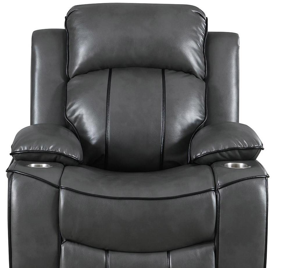 

    
U3120 Charcoal Grey Faux Leather Power Recliner w/ Cup Holders Global USA
