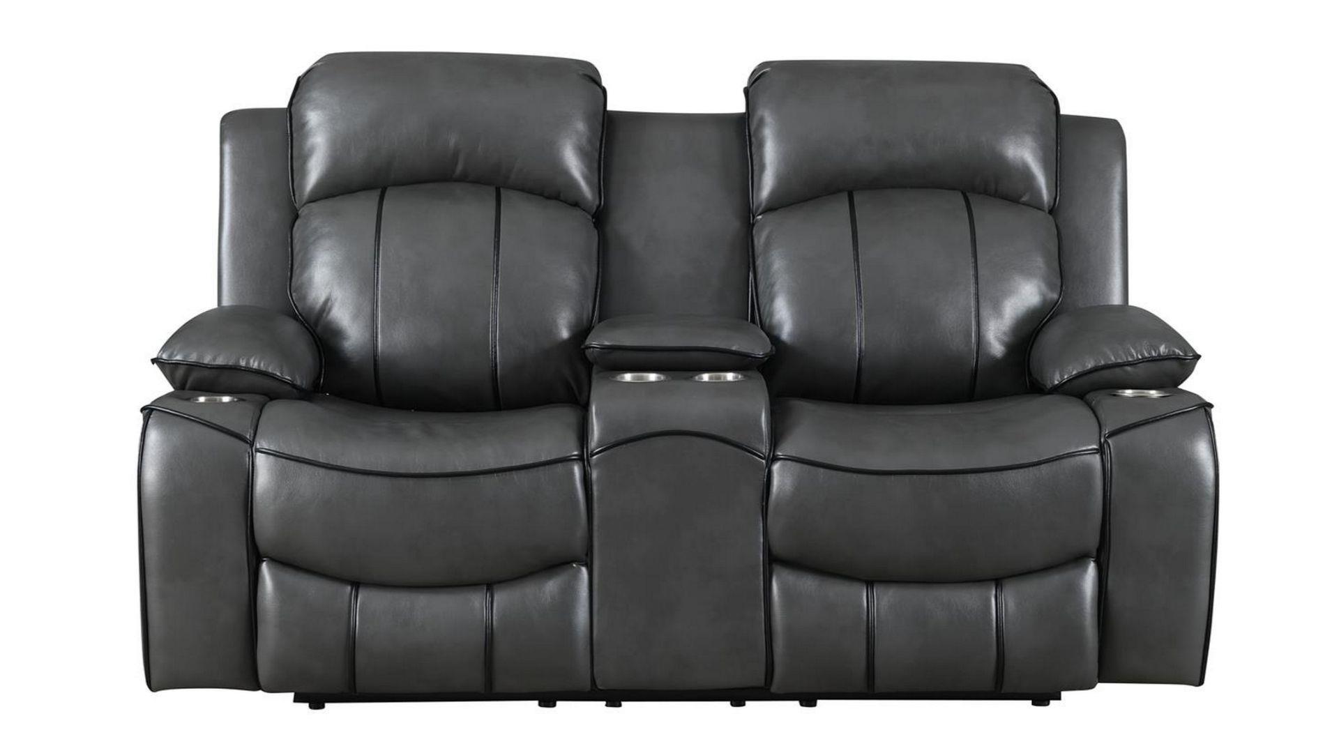 Transitional Power Reclining Loveseat U3120 CHARCOAL GREY U3120-DTP672-7 GREY W/DTP672-14 BLK WELTS-PCRLS in Gray Faux Leather