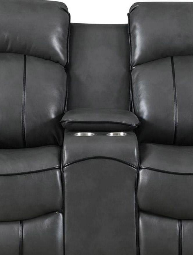 

    
U3120 Charcoal Grey Faux Leather Power Reclining Console Loveseat Global USA
