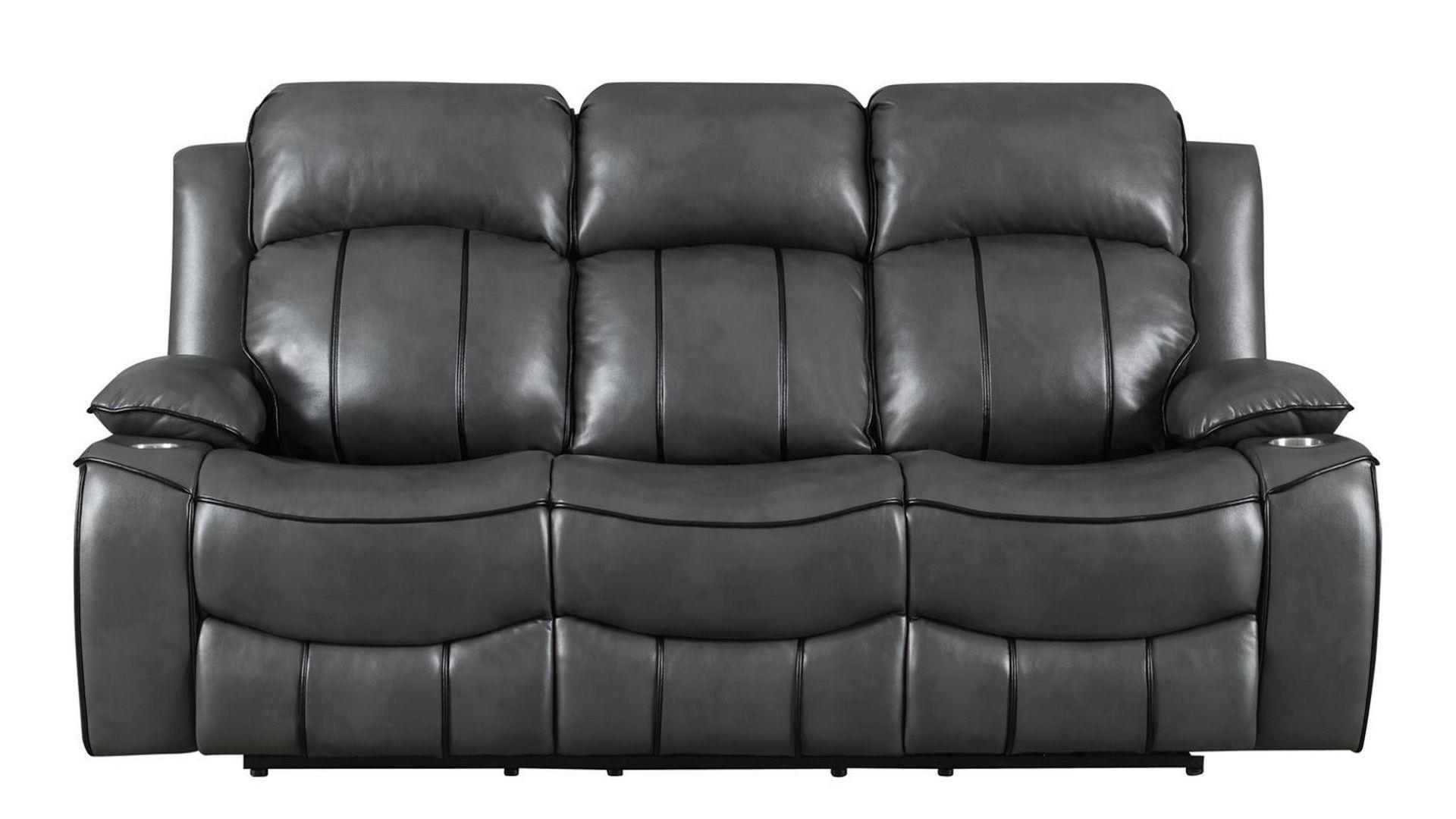 Transitional Power Reclining Sofa U3120 CHARCOAL GREY U3120-DTP672-7 GREY W/DTP672-14 BLK WELTS-PRS in Gray Faux Leather