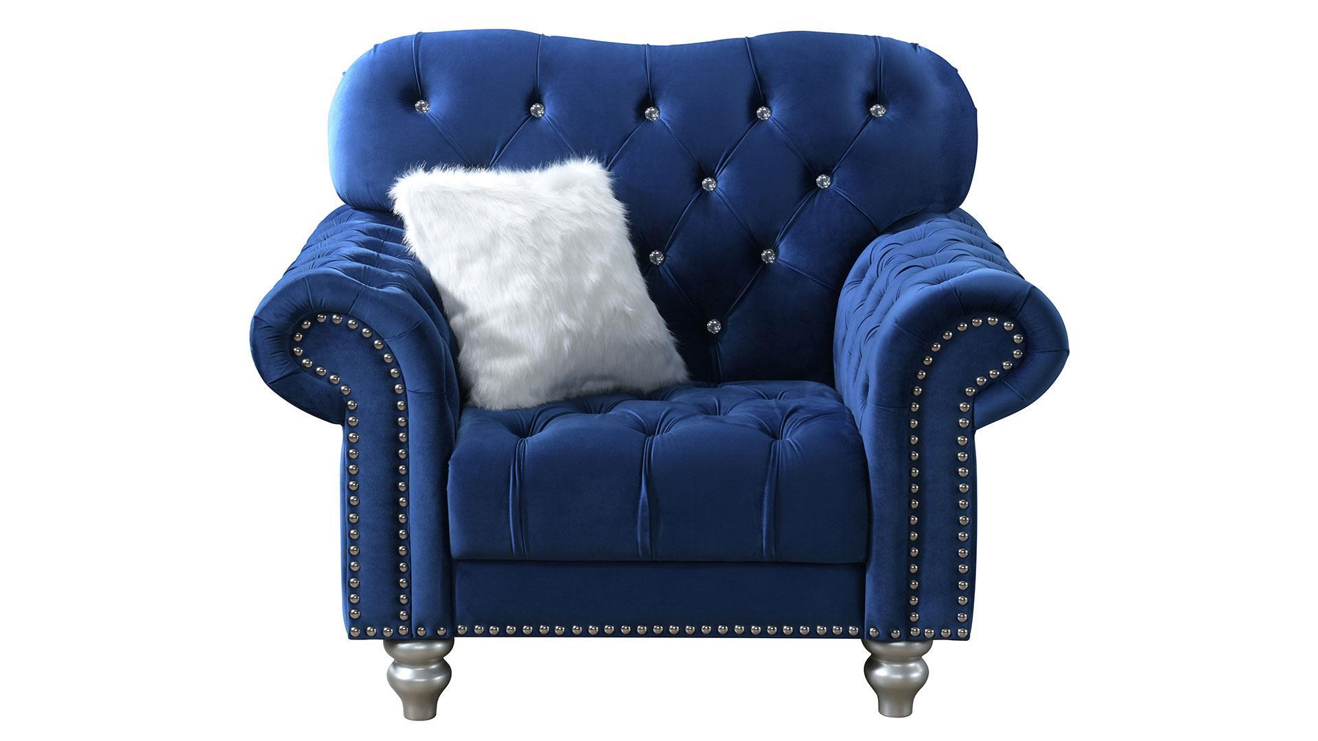 Contemporary,  Vintage Armchair U4422 U4422-NAVY VELVET-CH in Blue Velvet