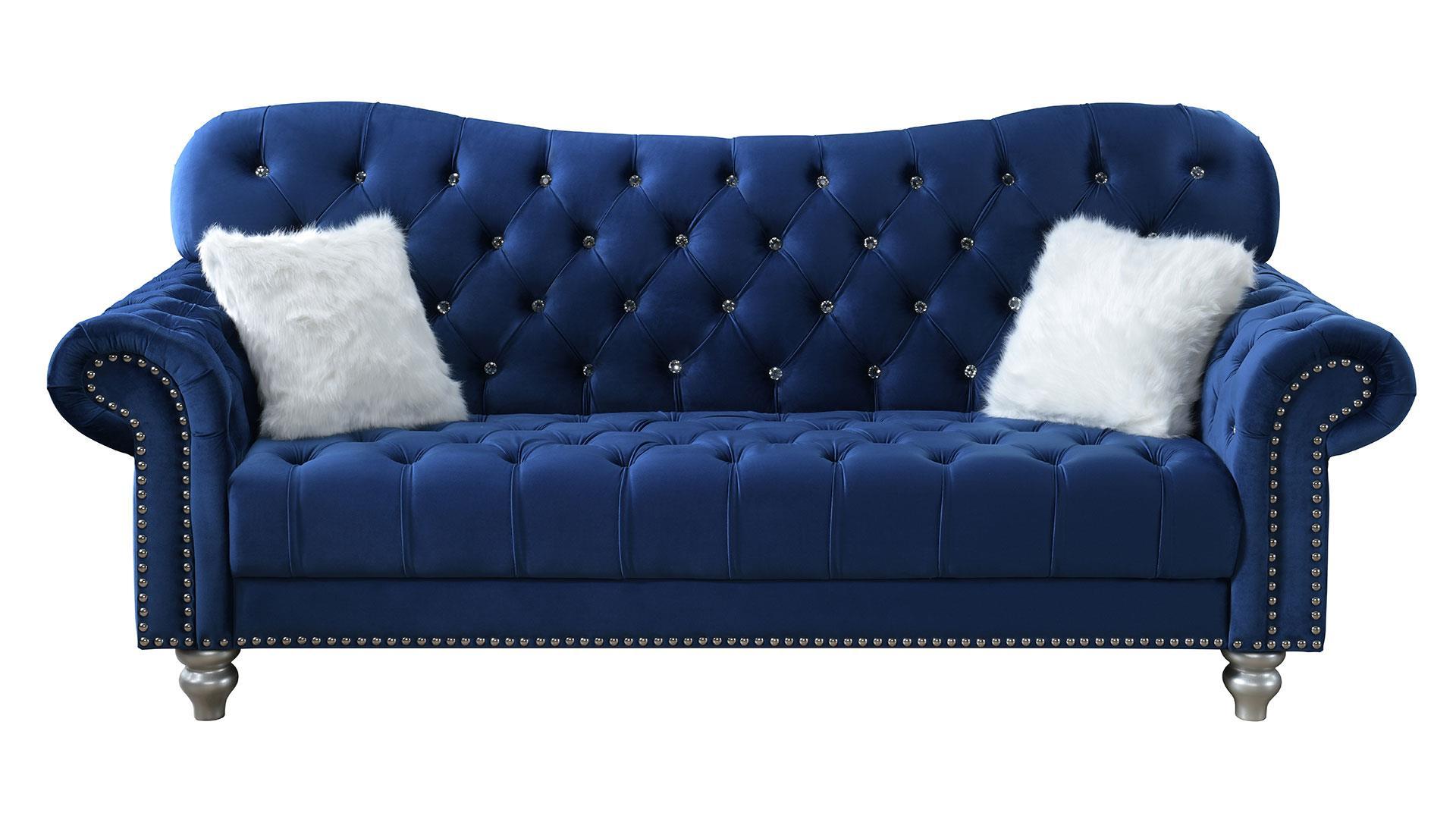 

    
U4422 Navy Blue Velvet Vintage-inspired Sofa Global USA

