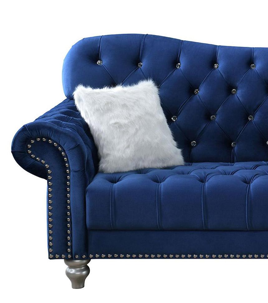 

    
U4422 Navy Blue Velvet Vintage-inspired Sofa Global USA
