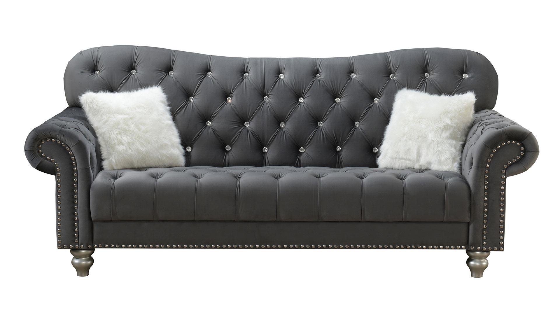 Contemporary,  Vintage Sofa U4422 U4422-GREY VELVET-S in Gray Velvet