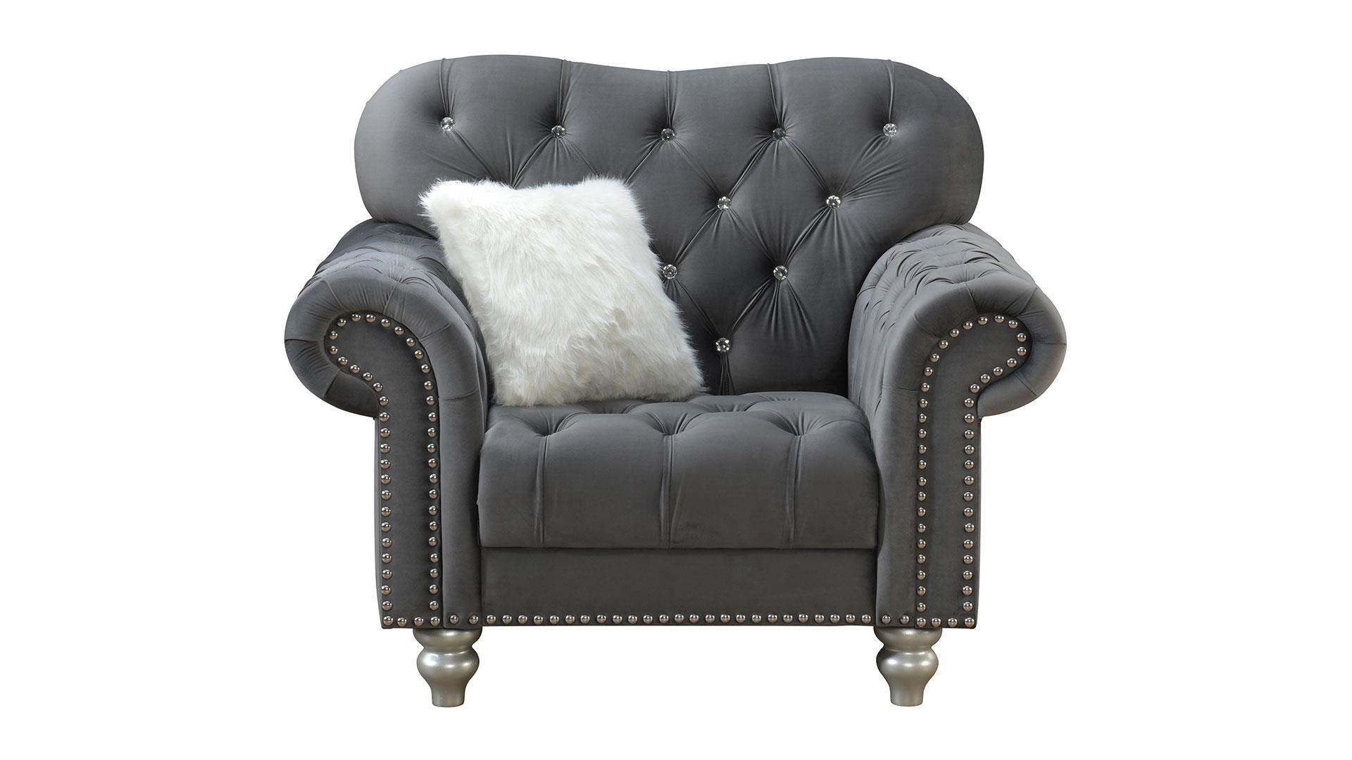 

                    
Global Furniture USA U4422 Sofa Loveseat and Chair Set Gray Velvet Purchase 
